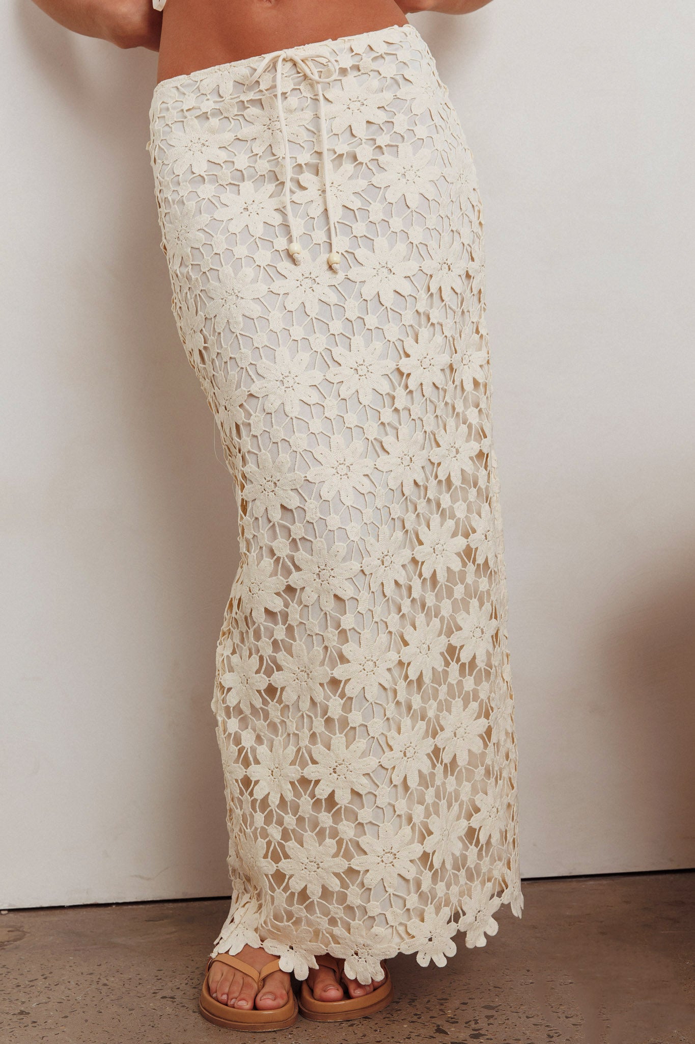 Sun Days Crochet Lace Maxi Skirt Sand by Selfie Leslie Australia
