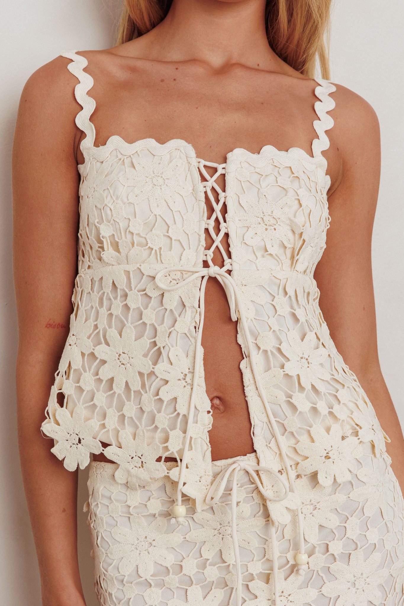 Sun Days Laced Bust Top Crochet Sand by Selfie Leslie Australia