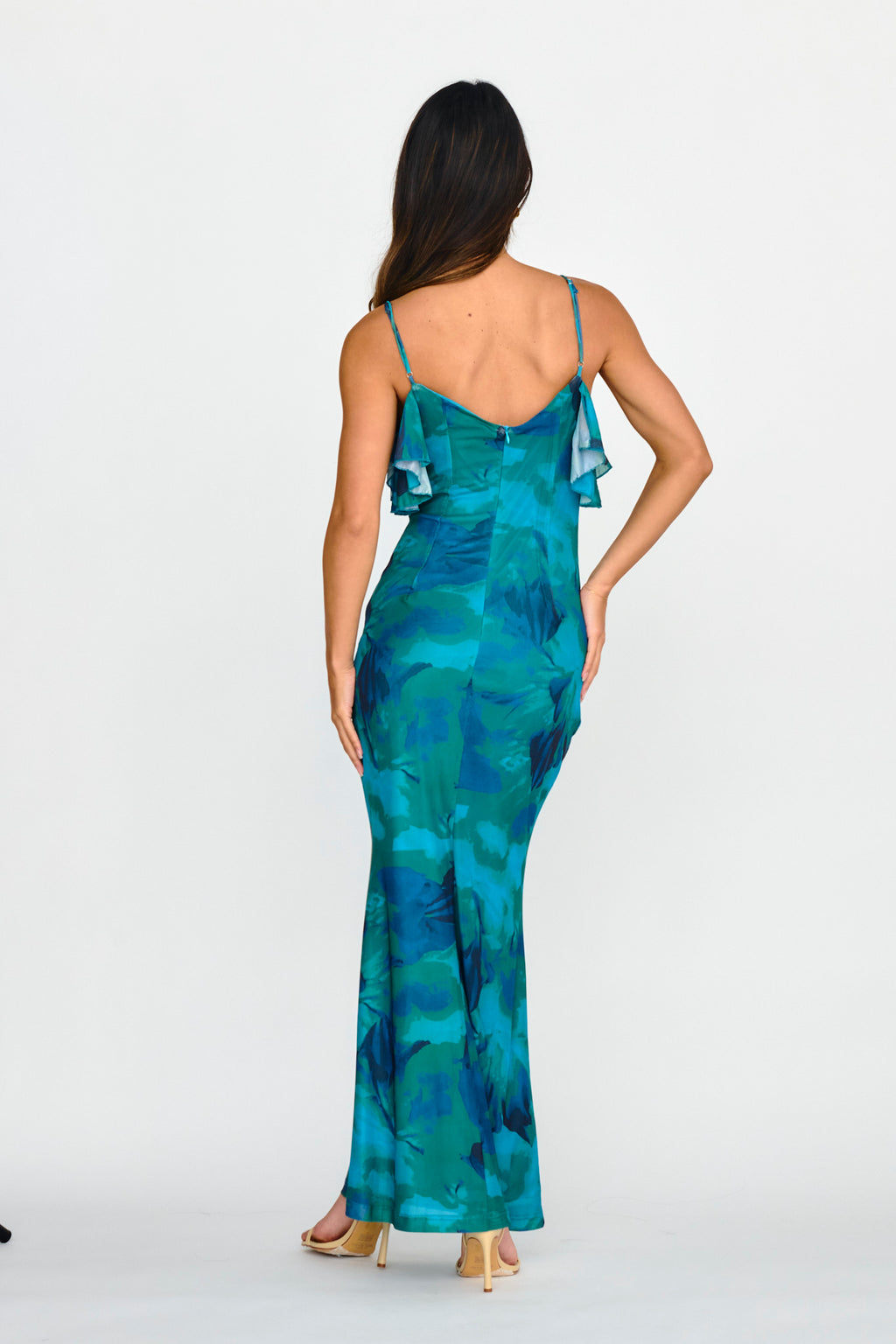 Jannie Draped Neckline Cami Dress Abstract Green by Selfie Leslie Australia