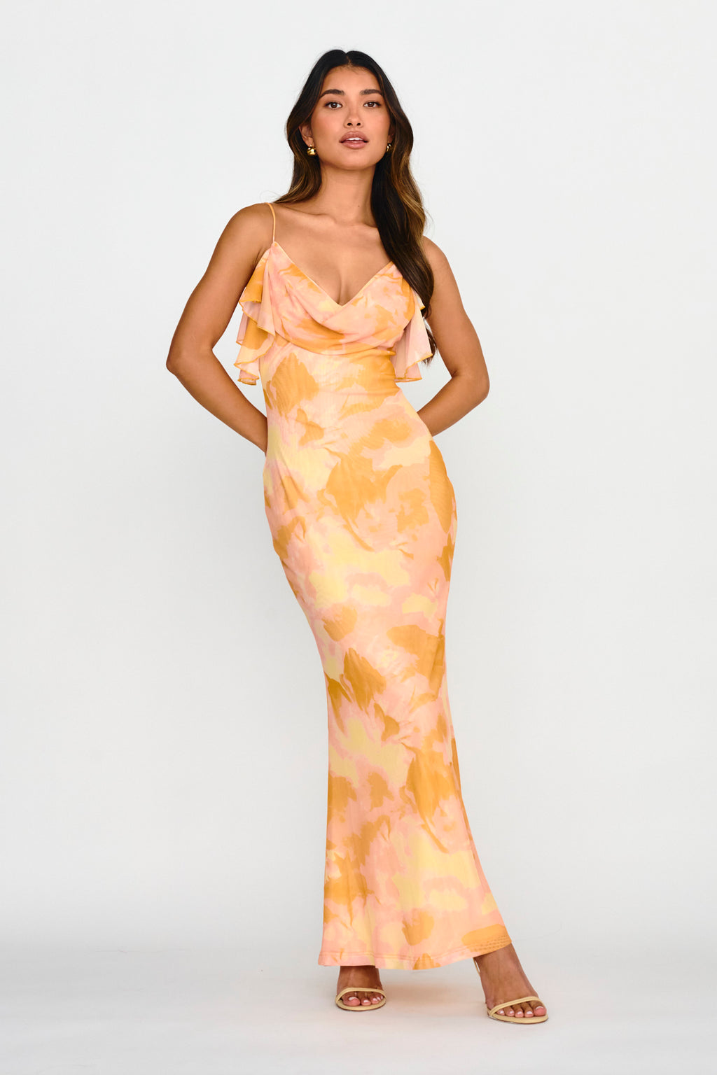 Jannie Draped Neckline Cami Dress Abstract Yellow by Selfie Leslie Australia
