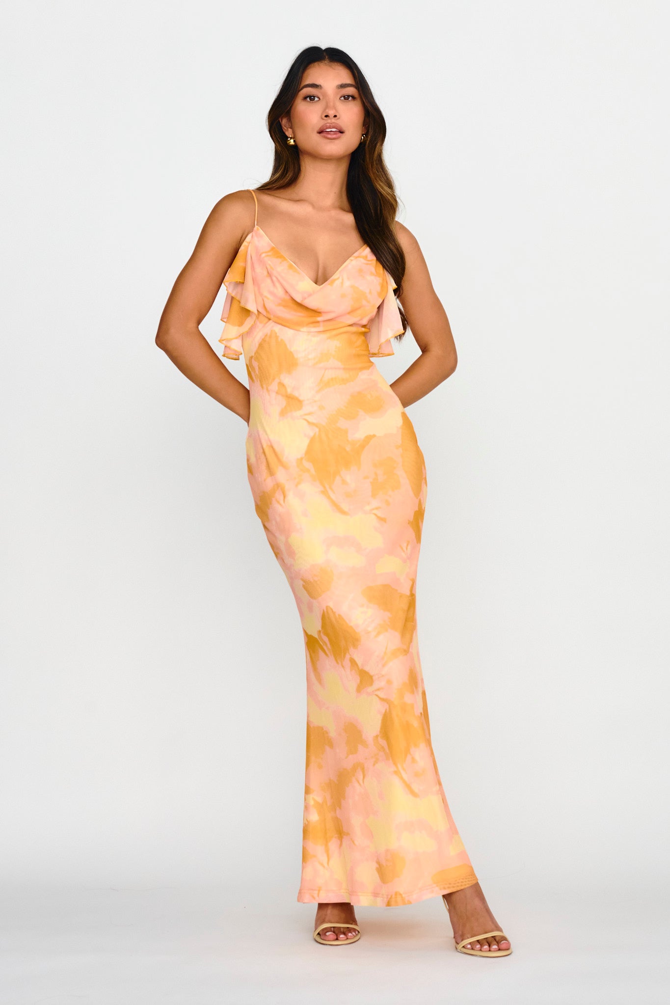Jannie Draped Neckline Cami Dress Abstract Yellow by Selfie Leslie Australia