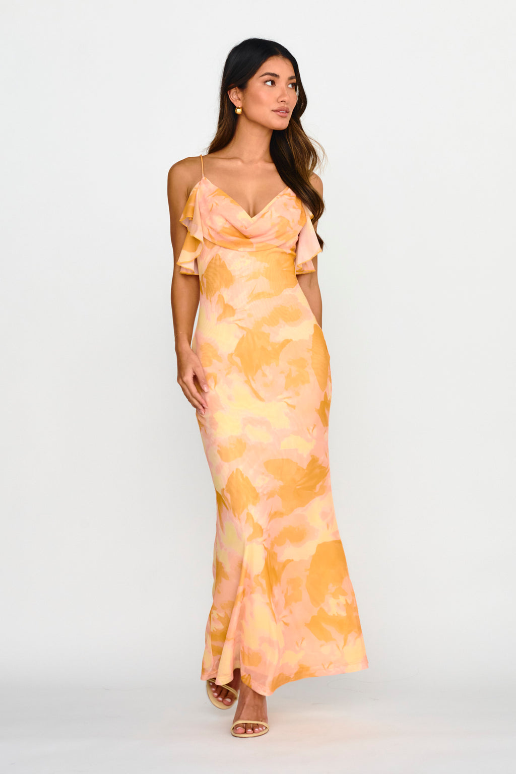 Jannie Draped Neckline Cami Dress Abstract Yellow by Selfie Leslie Australia