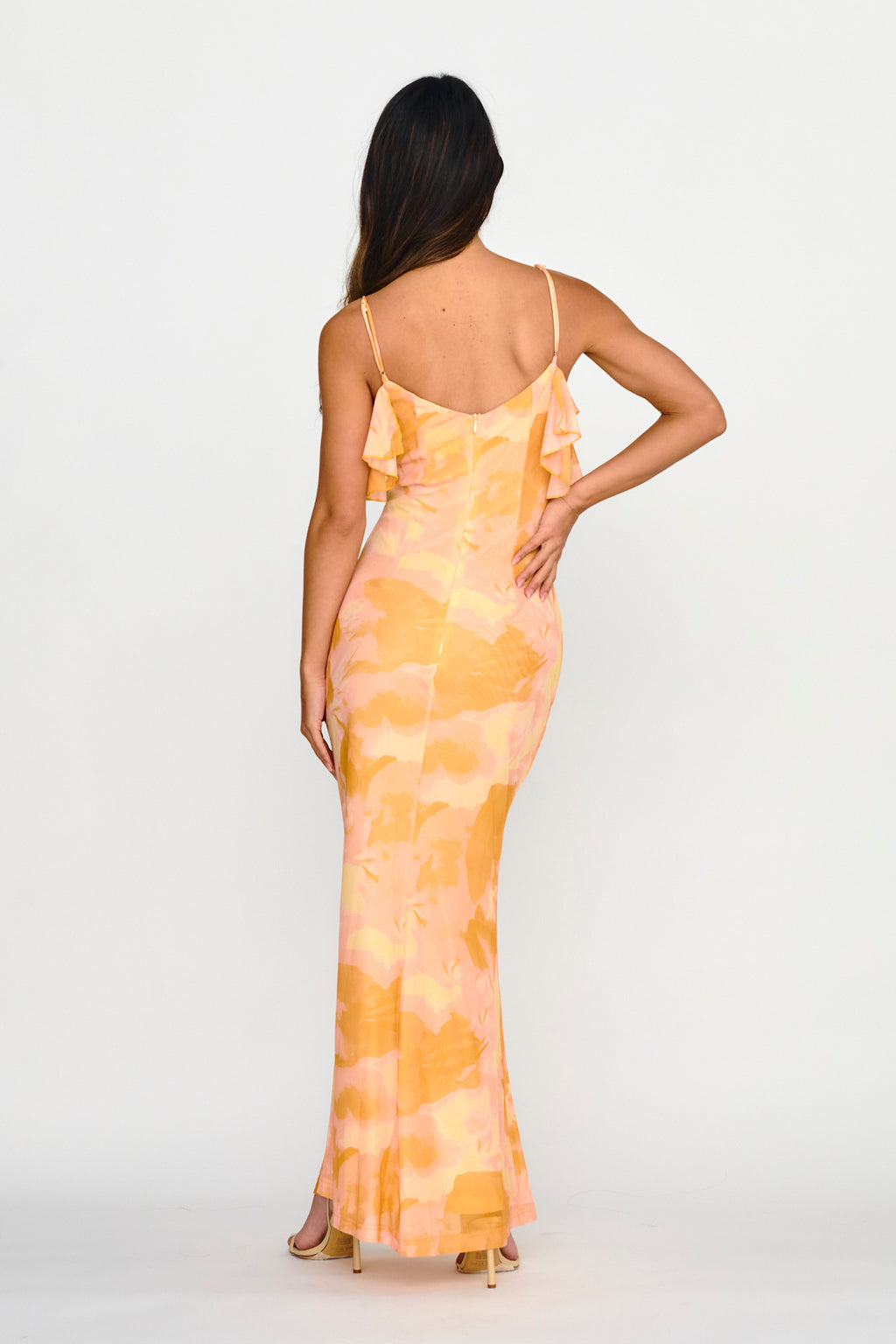 Jannie Draped Neckline Cami Dress Abstract Yellow by Selfie Leslie Australia