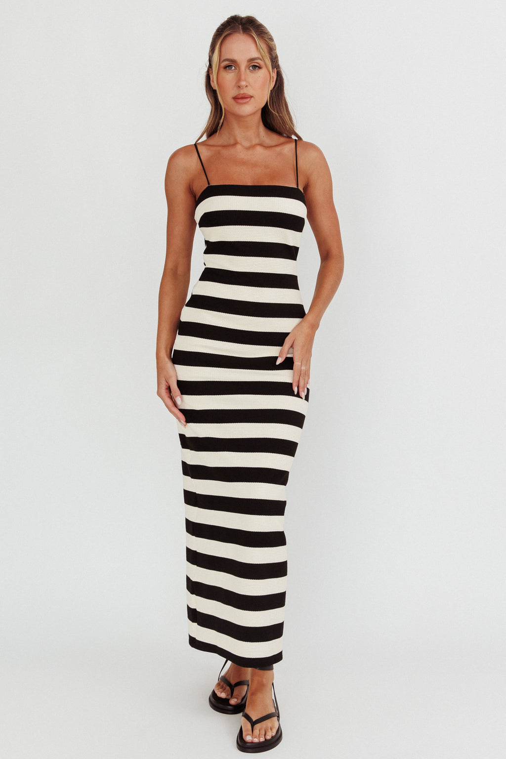 Gracey Cami Strap Maxi Dress Stripe Black by Selfie Leslie Australia