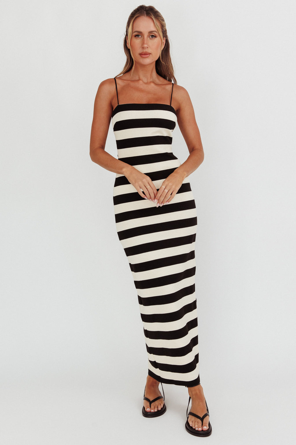 Gracey Cami Strap Maxi Dress Stripe Black by Selfie Leslie Australia