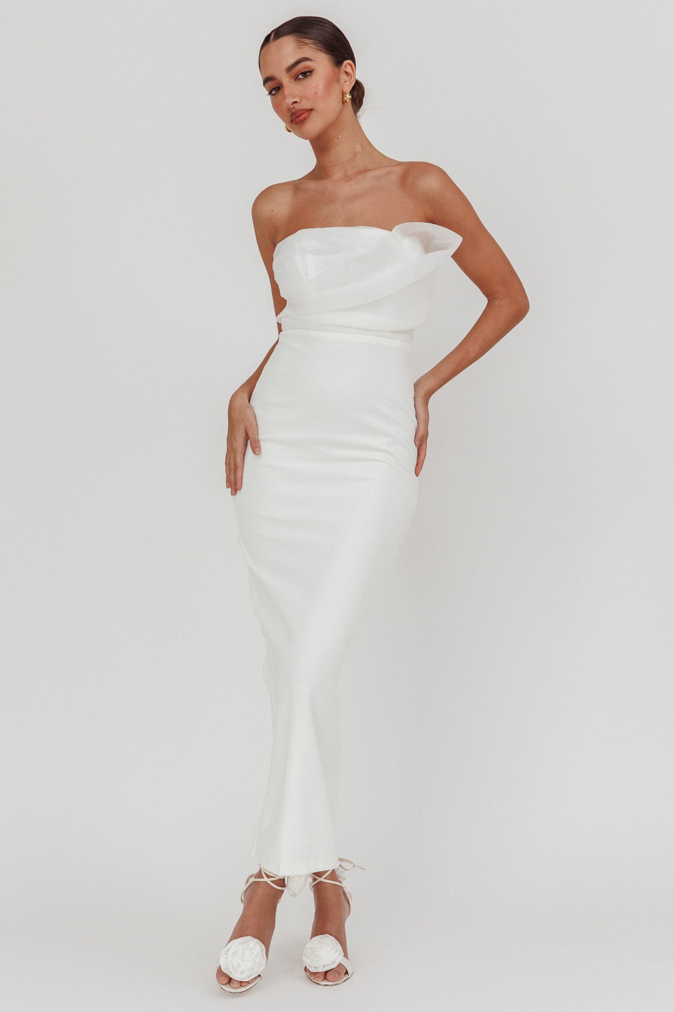 Karaline Strapless Bust Accent Maxi Dress White by Selfie Leslie Australia