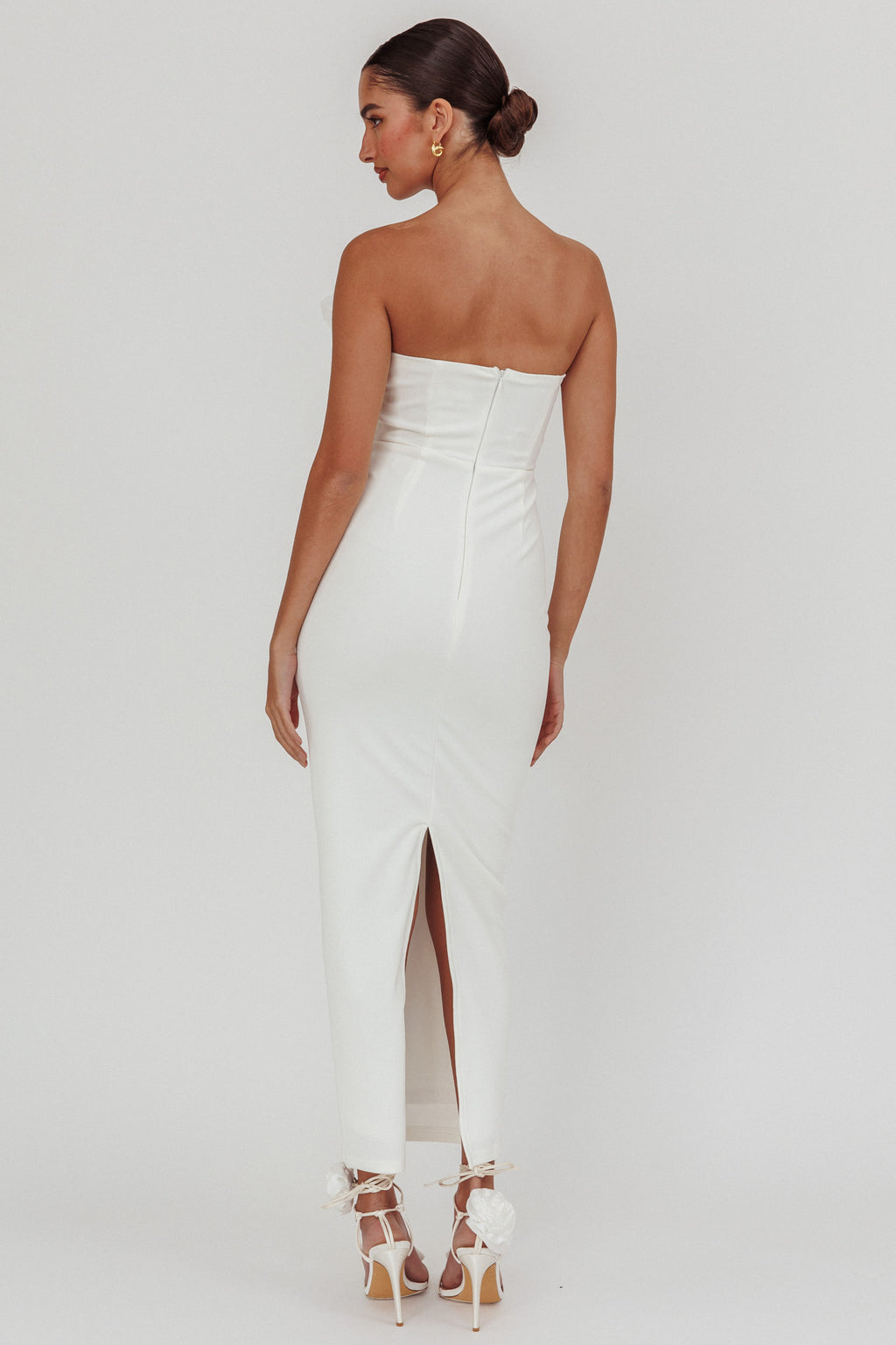 Karaline Strapless Bust Accent Maxi Dress White by Selfie Leslie Australia