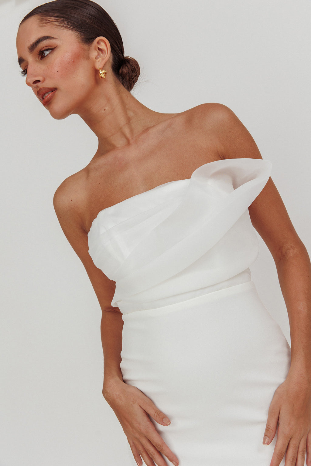 Karaline Strapless Bust Accent Maxi Dress White by Selfie Leslie Australia