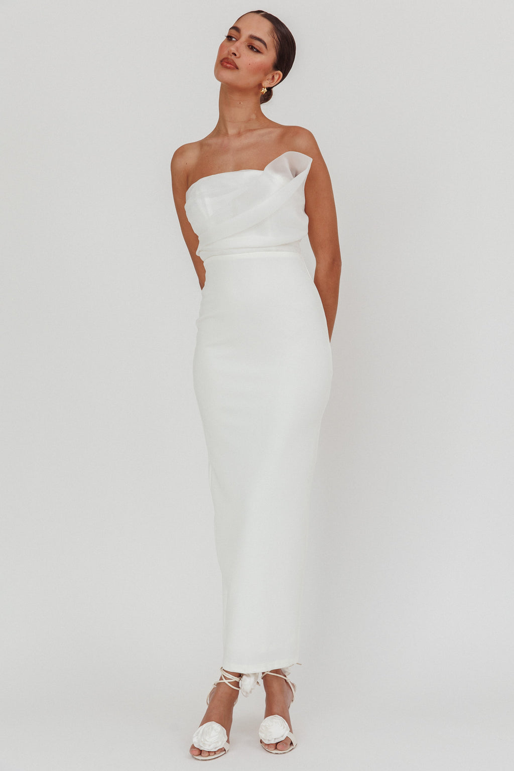 Karaline Strapless Bust Accent Maxi Dress White by Selfie Leslie Australia