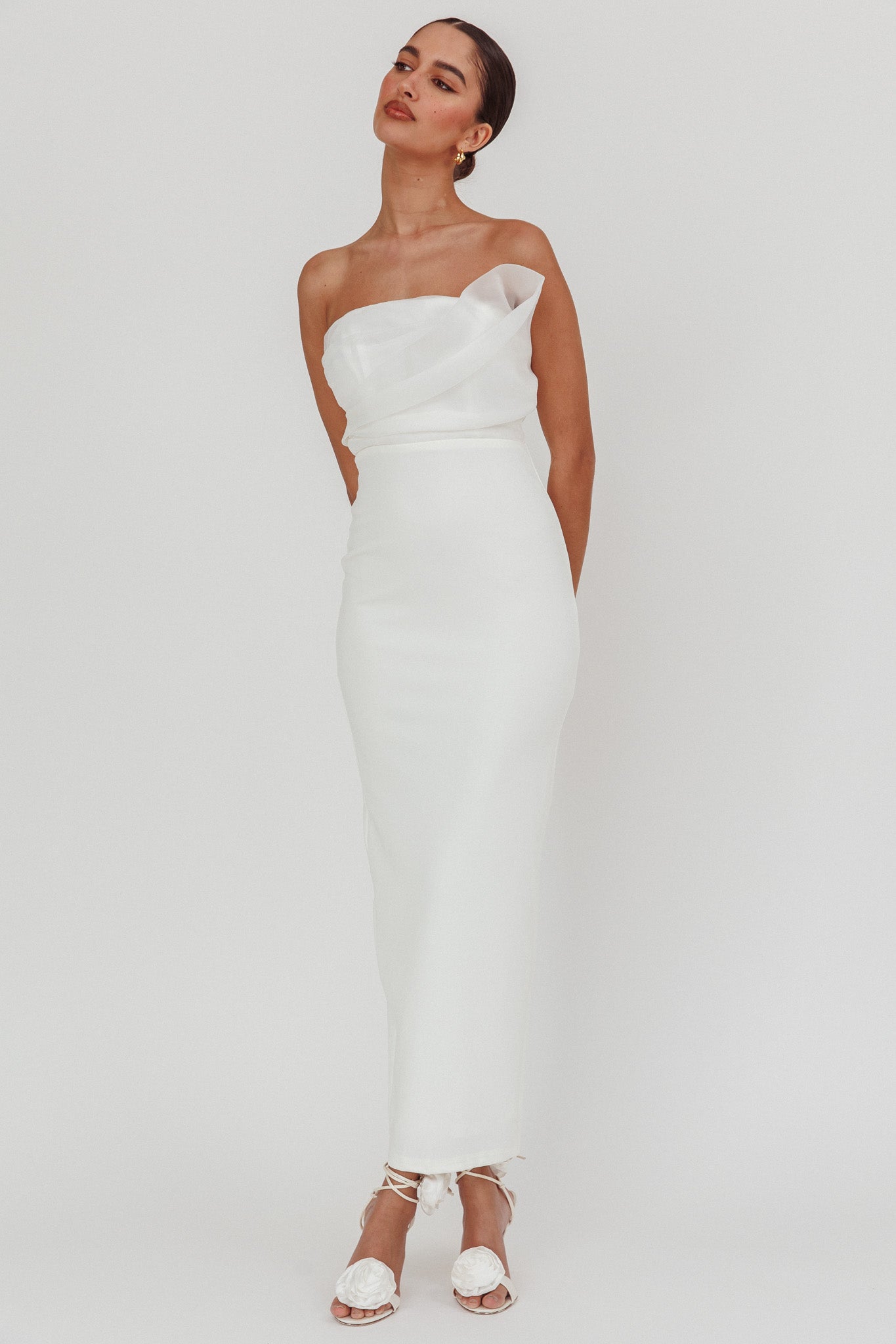 Karaline Strapless Bust Accent Maxi Dress White by Selfie Leslie Australia