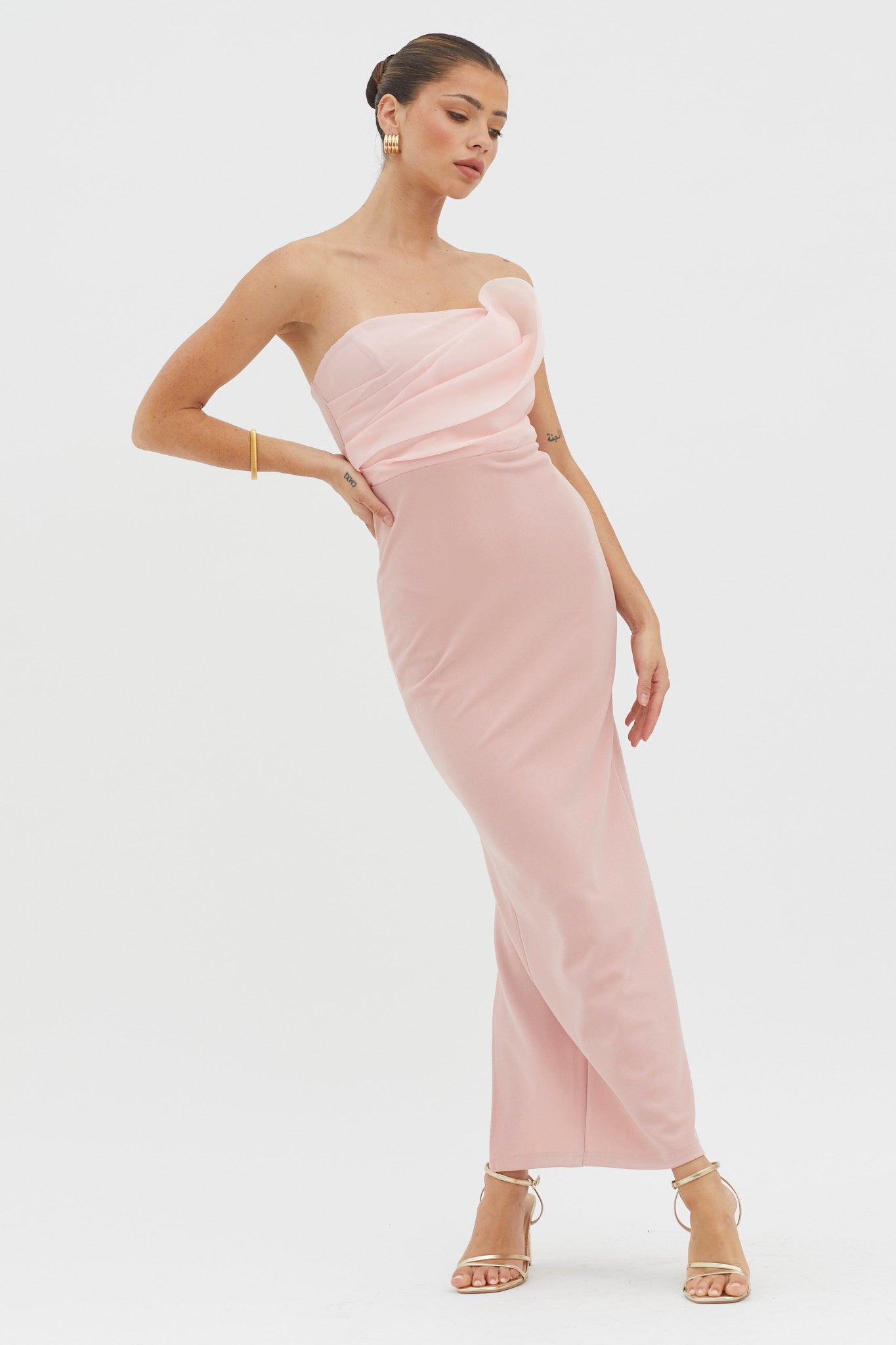 Karaline Strapless Bust Accent Maxi Dress Blush by Selfie Leslie Australia
