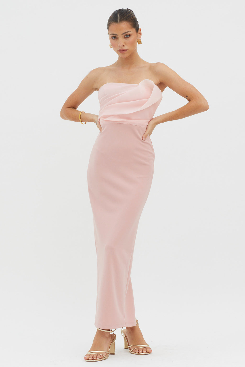 Karaline Strapless Bust Accent Maxi Dress Blush by Selfie Leslie Australia