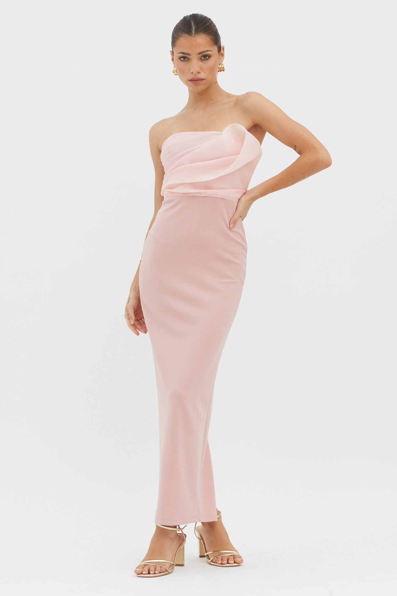 Karaline Strapless Bust Accent Maxi Dress Blush by Selfie Leslie Australia