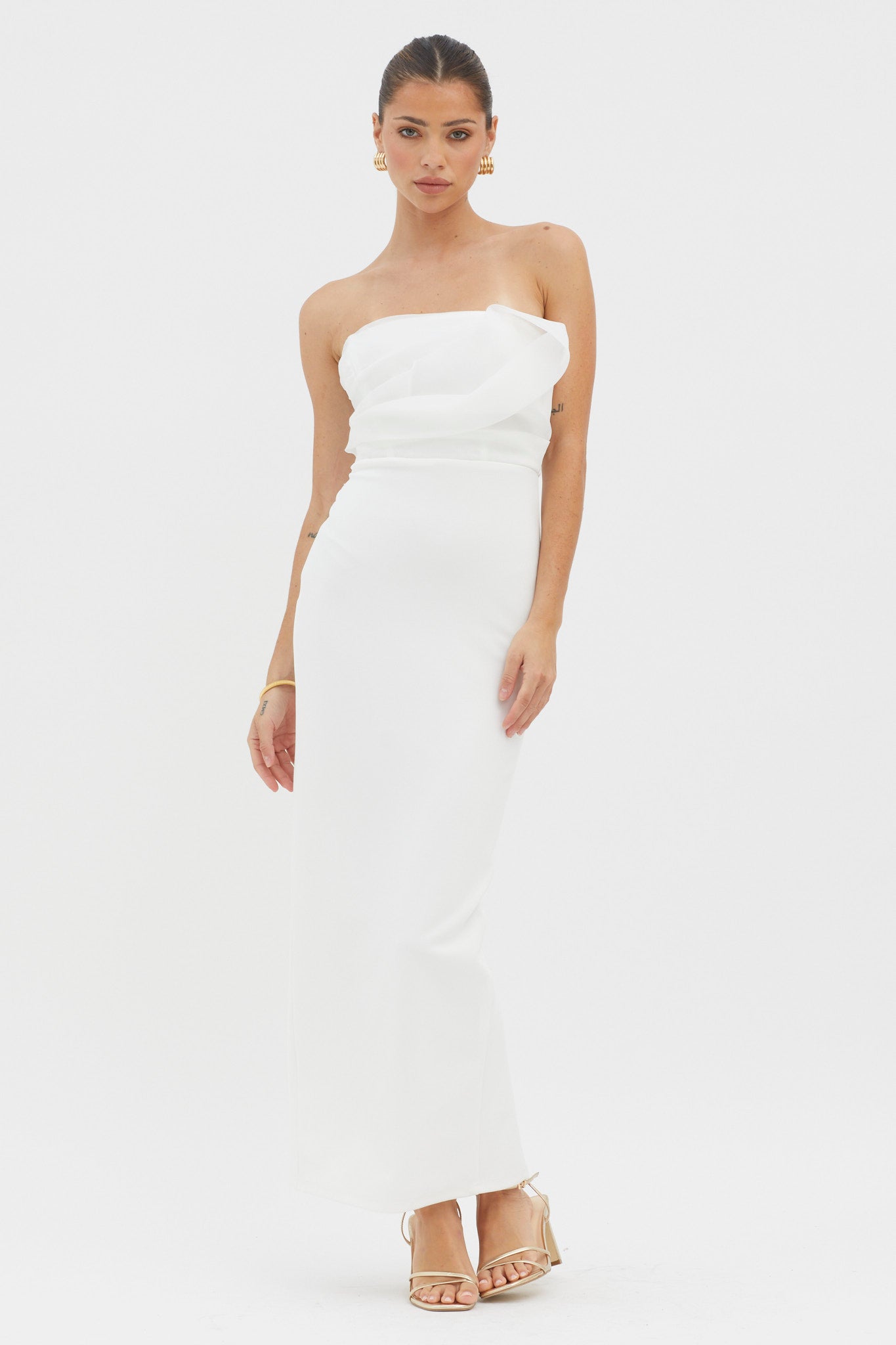 Karaline Strapless Bust Accent Maxi Dress White by Selfie Leslie Australia