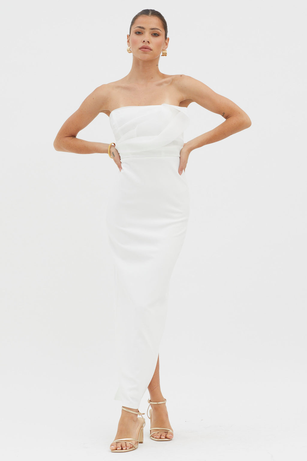 Karaline Strapless Bust Accent Maxi Dress White by Selfie Leslie Australia