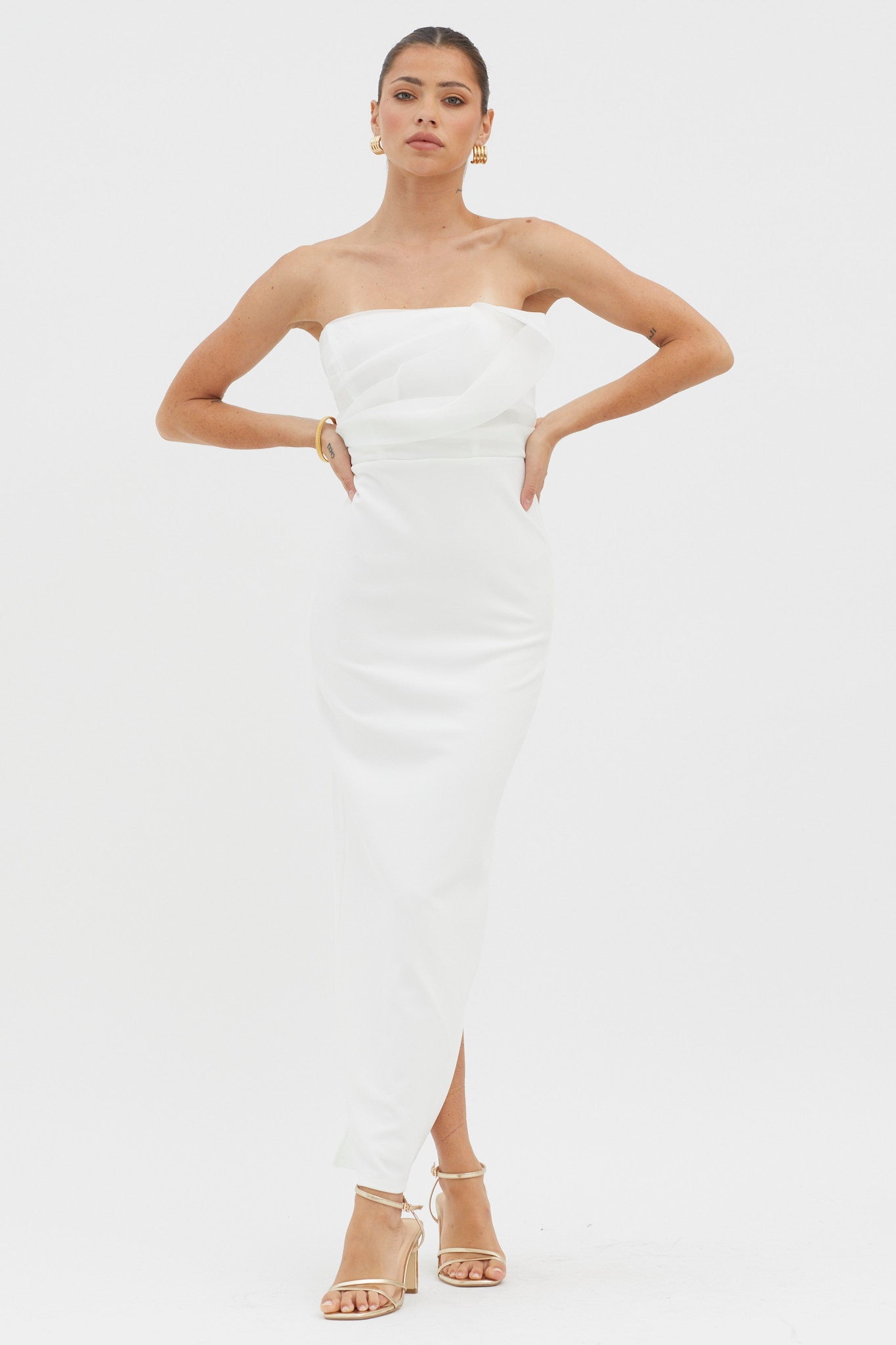 Karaline Strapless Bust Accent Maxi Dress White by Selfie Leslie Australia