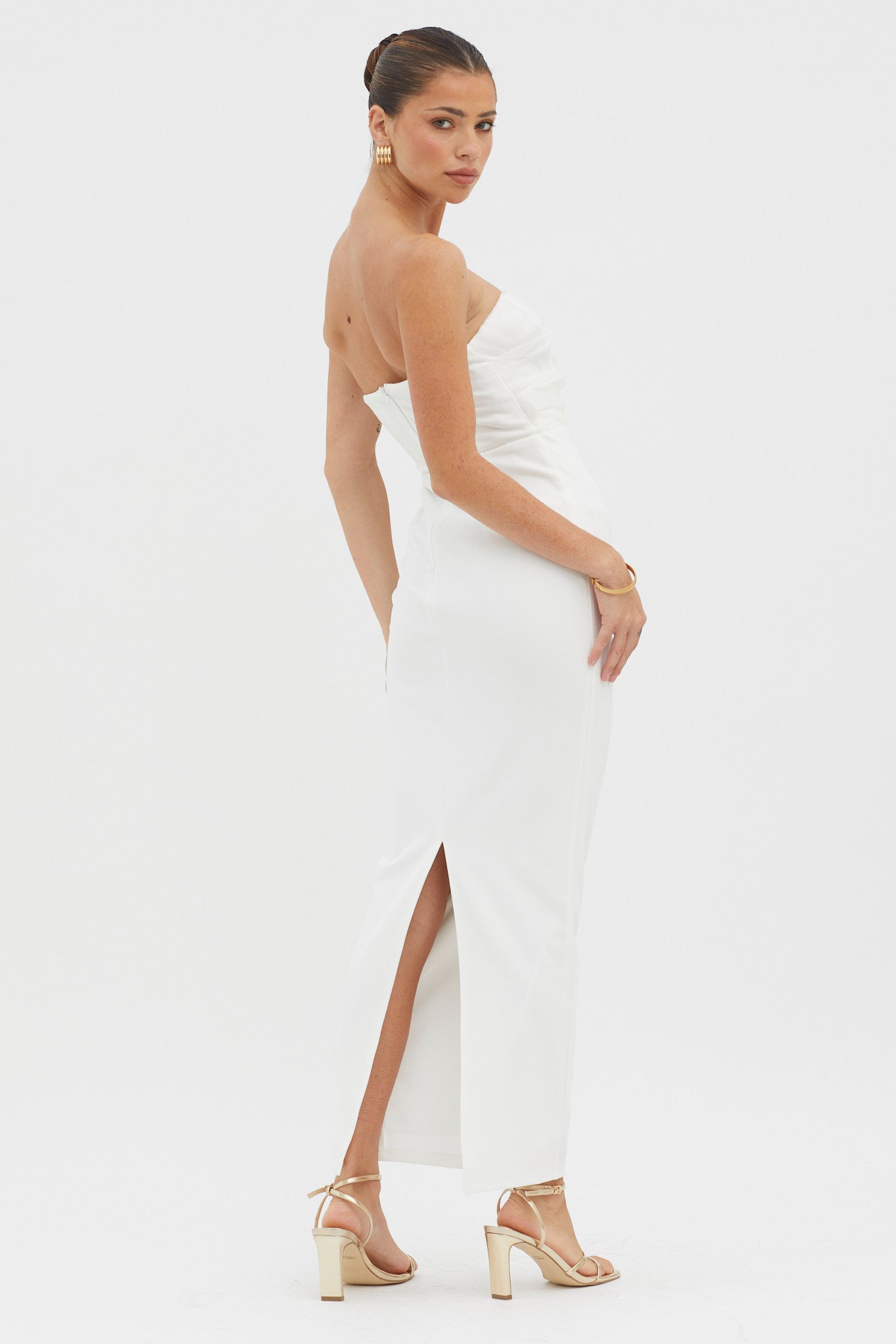 Karaline Strapless Bust Accent Maxi Dress White by Selfie Leslie Australia