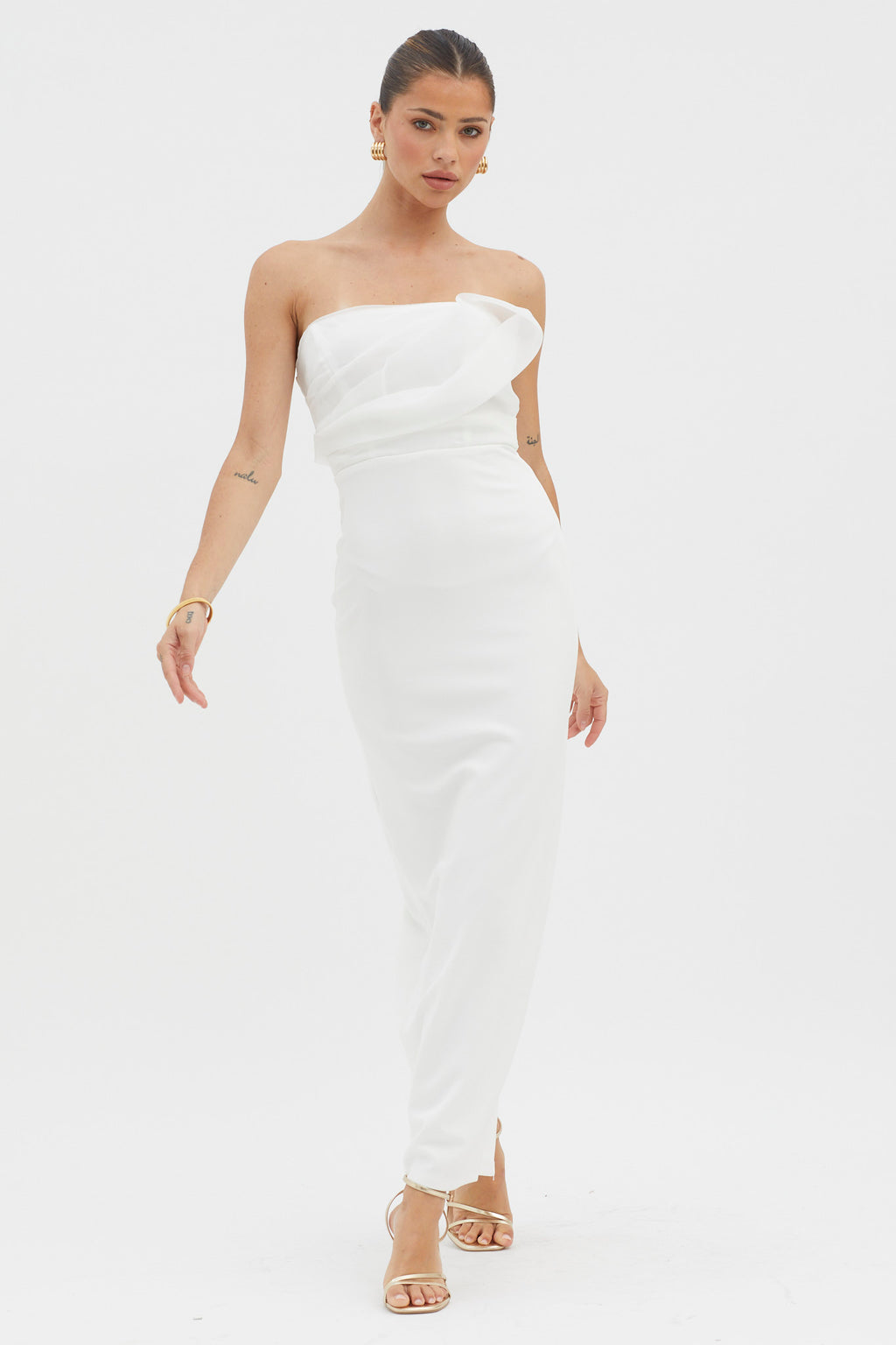 Karaline Strapless Bust Accent Maxi Dress White by Selfie Leslie Australia