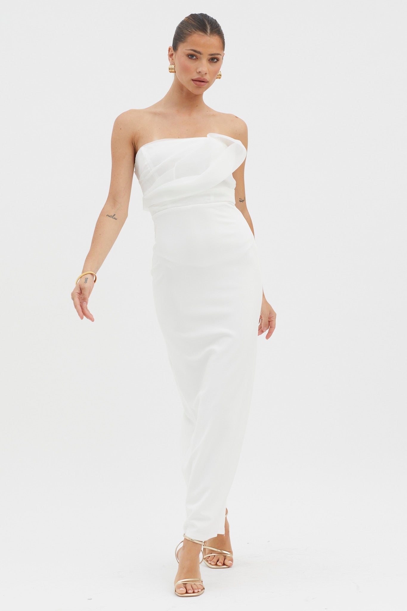 Karaline Strapless Bust Accent Maxi Dress White by Selfie Leslie Australia