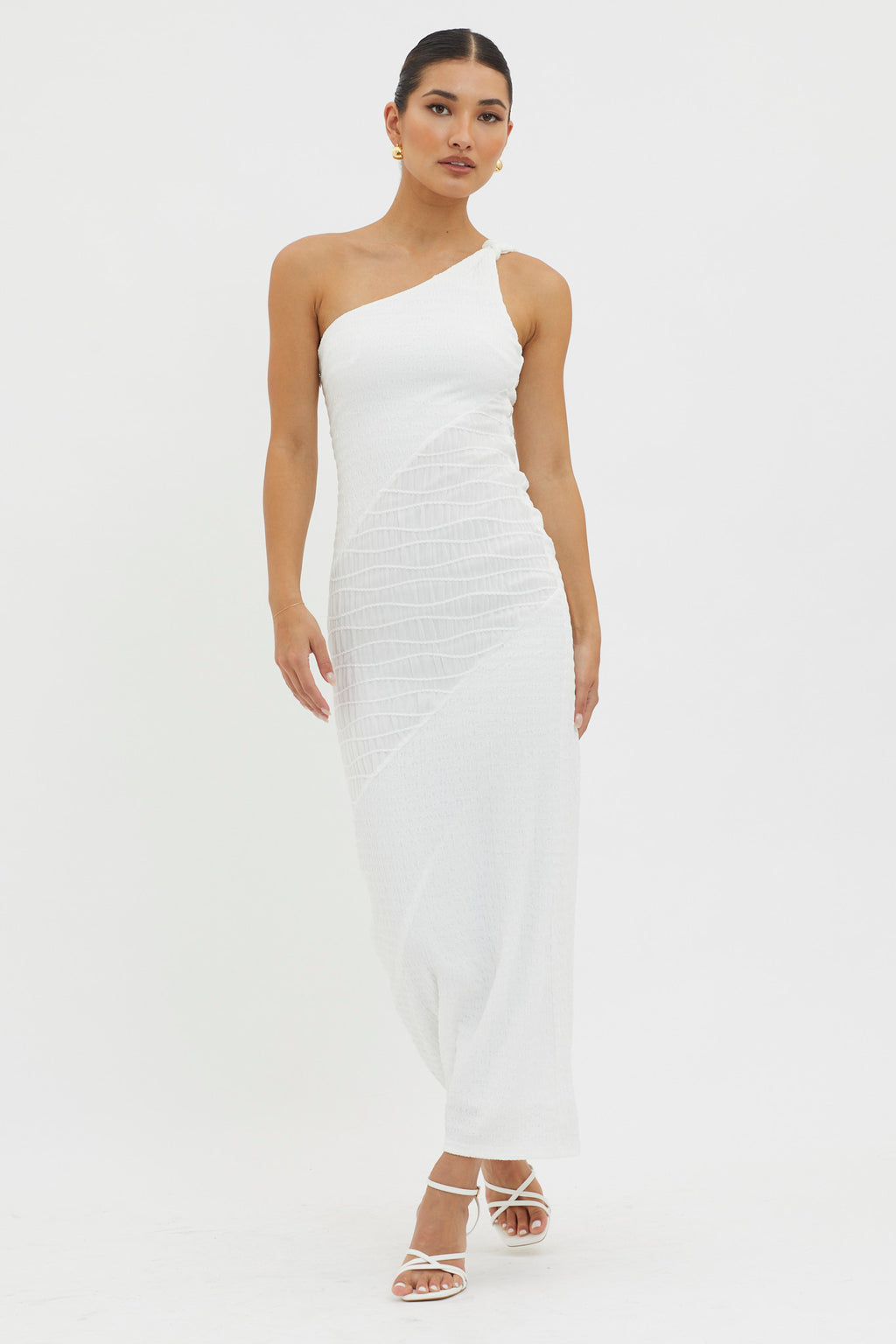 Clean Slate One-Shoulder Smocked Midi Dress White by Selfie Leslie Australia