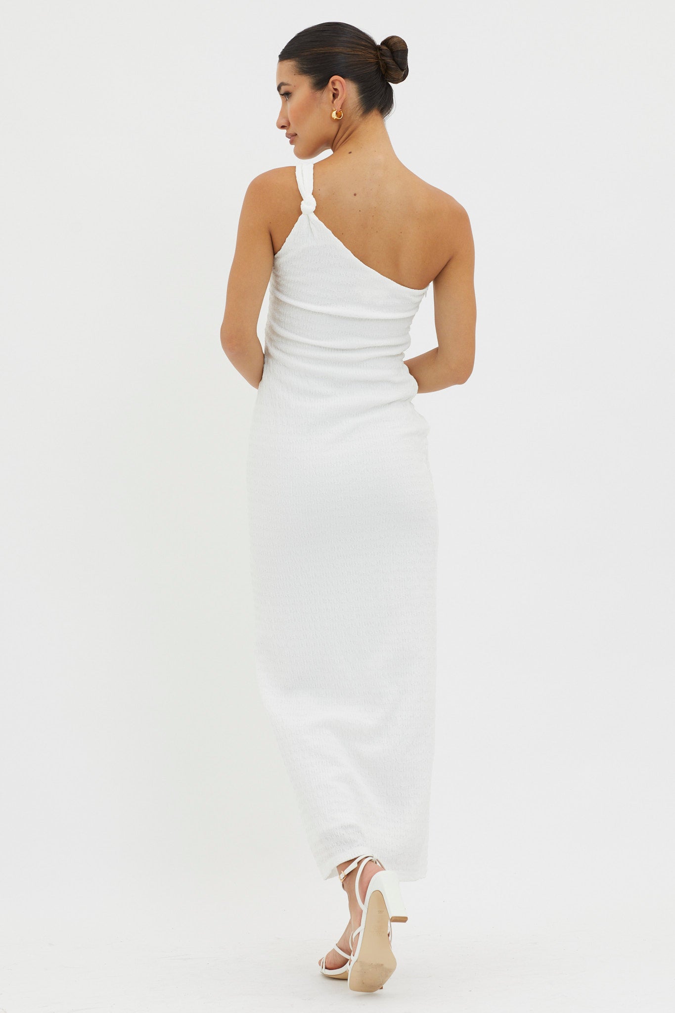Clean Slate One-Shoulder Smocked Midi Dress White by Selfie Leslie Australia