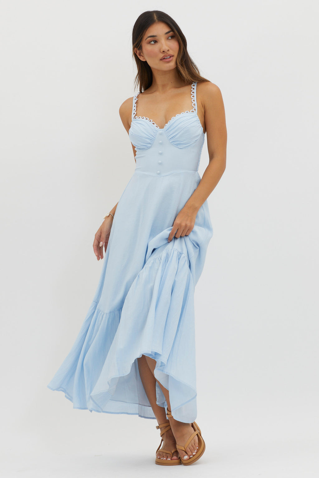 Golden Suns Scallop Trim Midi Dress Baby Blue by Selfie Leslie Australia