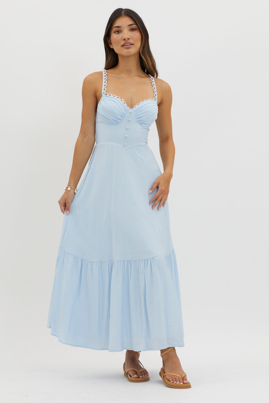 Golden Suns Scallop Trim Midi Dress Baby Blue by Selfie Leslie Australia