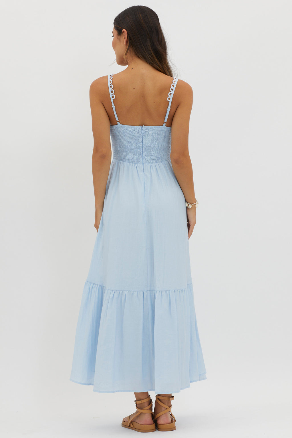 Golden Suns Scallop Trim Midi Dress Baby Blue by Selfie Leslie Australia