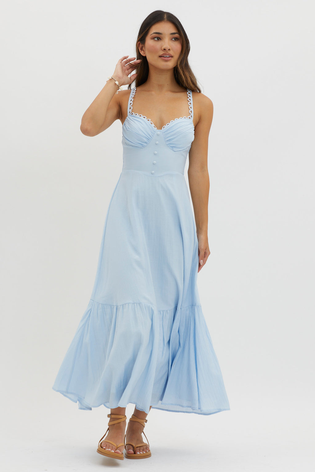Golden Suns Scallop Trim Midi Dress Baby Blue by Selfie Leslie Australia