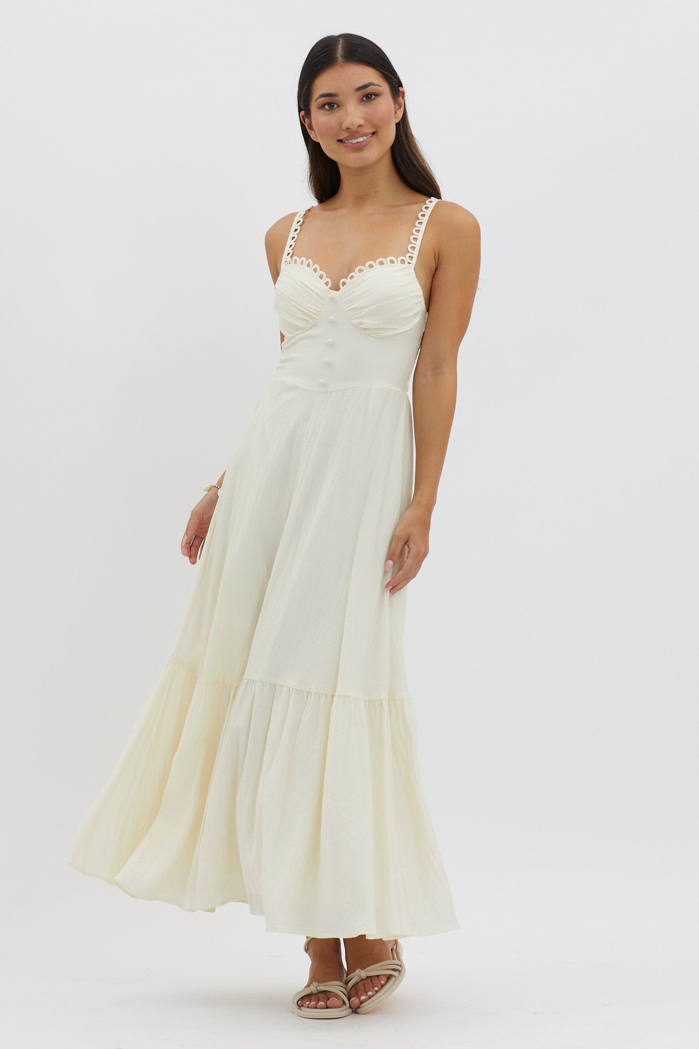 Golden Suns Scallop Trim Midi Dress Butter by Selfie Leslie Australia