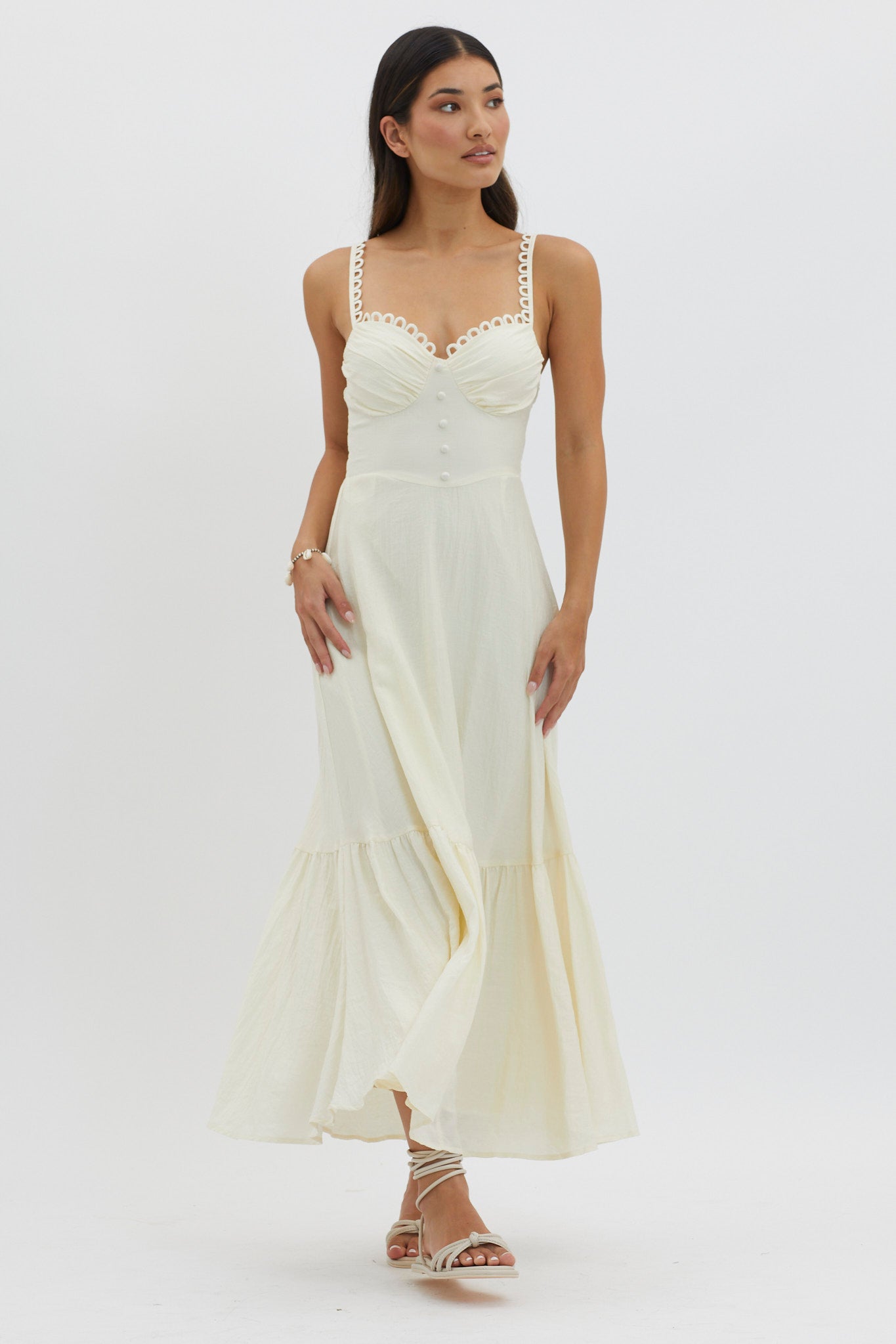 Golden Suns Scallop Trim Midi Dress Butter by Selfie Leslie Australia