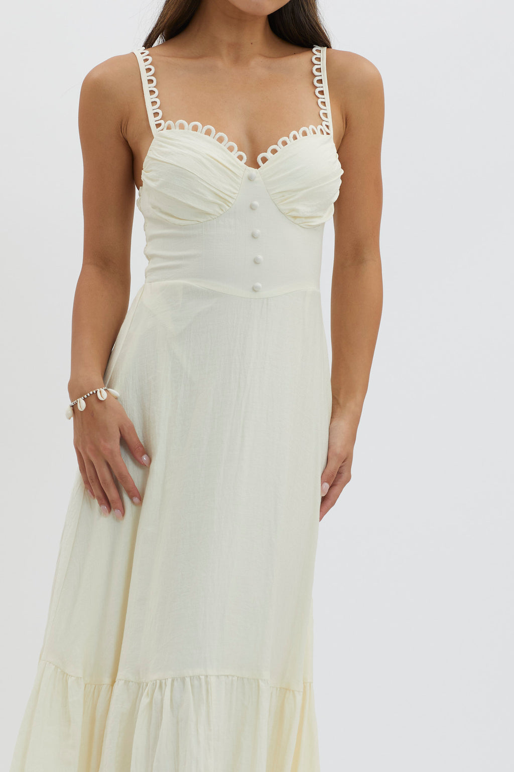Golden Suns Scallop Trim Midi Dress Butter by Selfie Leslie Australia
