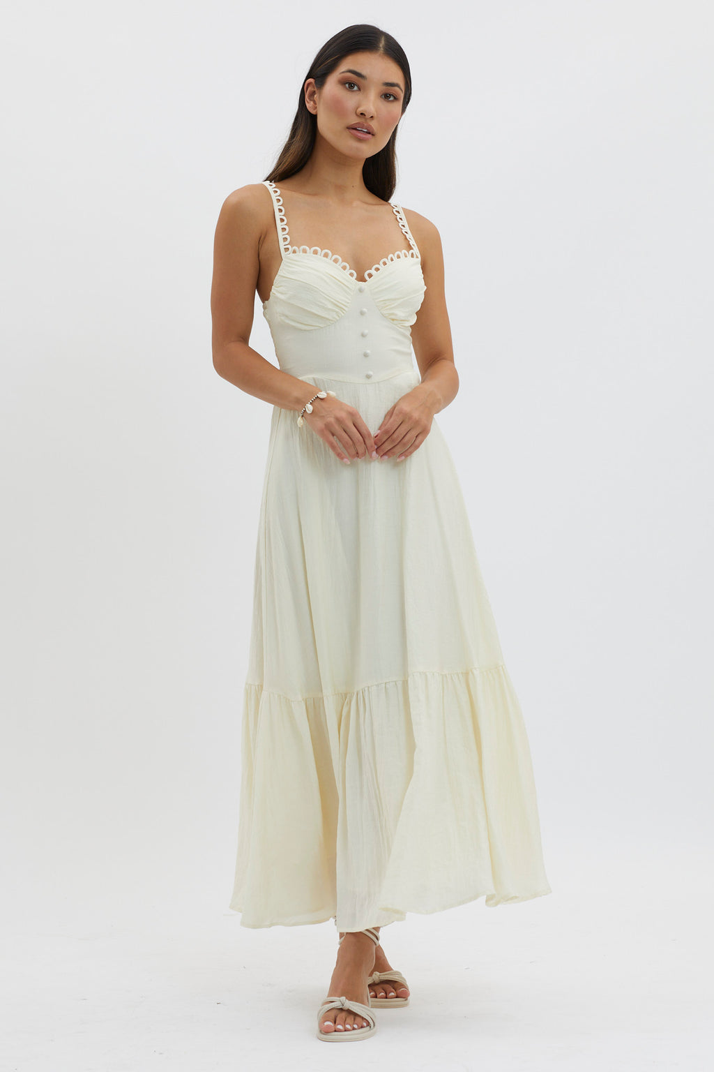 Golden Suns Scallop Trim Midi Dress Butter by Selfie Leslie Australia