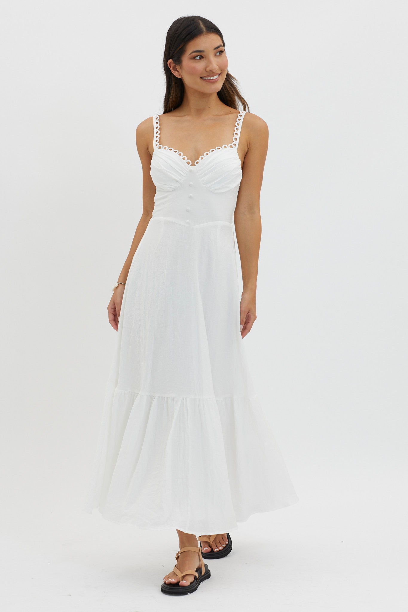 Golden Suns Scallop Trim Midi Dress White by Selfie Leslie Australia