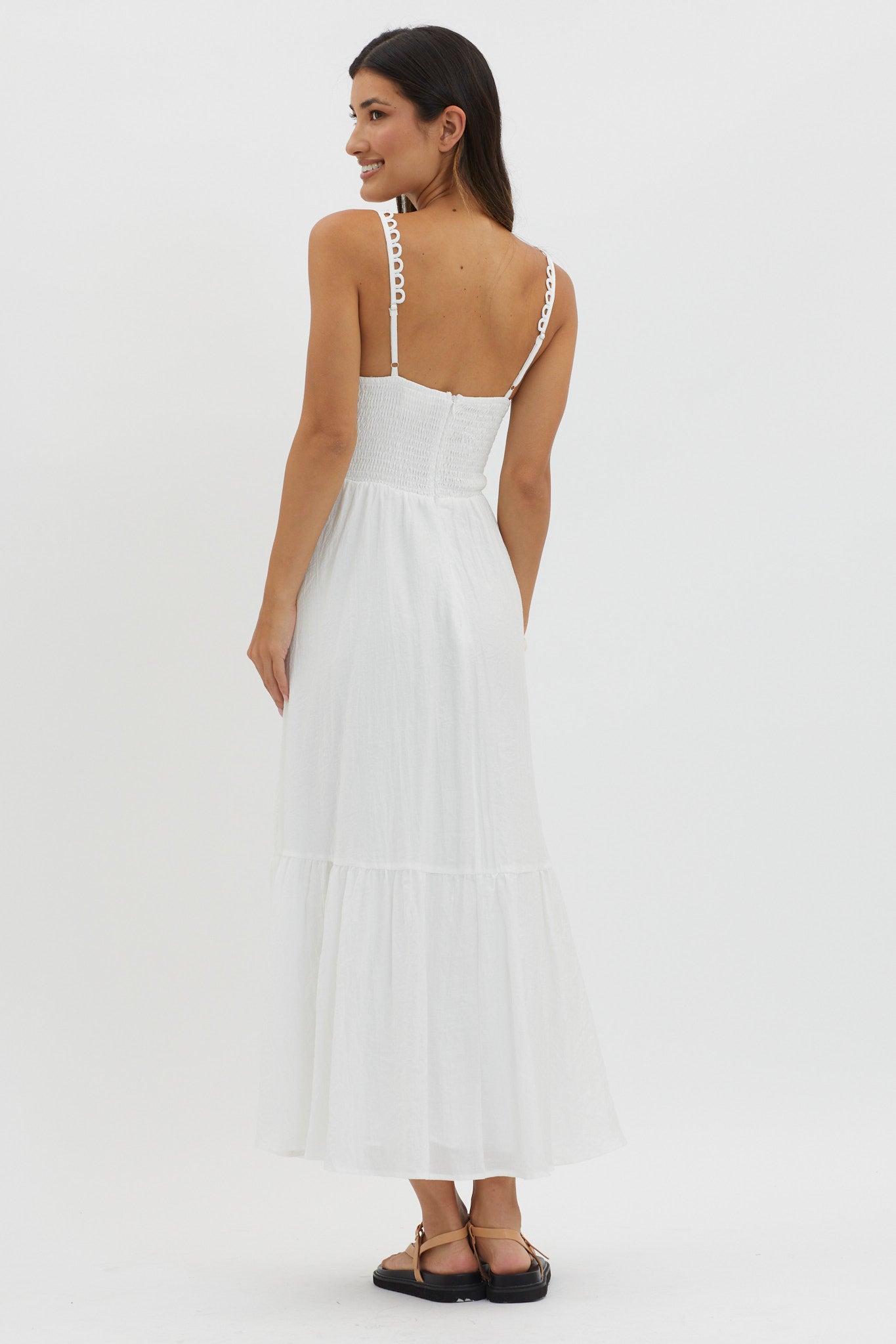 Golden Suns Scallop Trim Midi Dress White by Selfie Leslie Australia