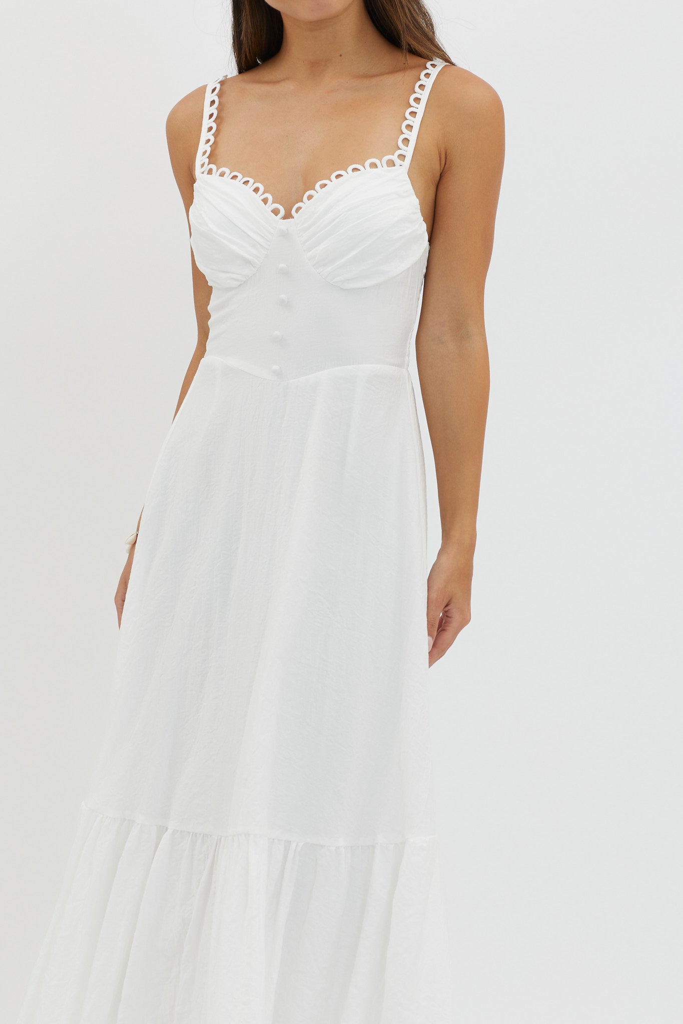 Golden Suns Scallop Trim Midi Dress White by Selfie Leslie Australia