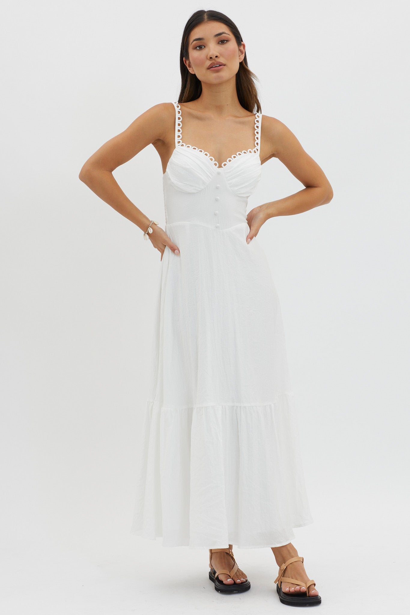Golden Suns Scallop Trim Midi Dress White by Selfie Leslie Australia