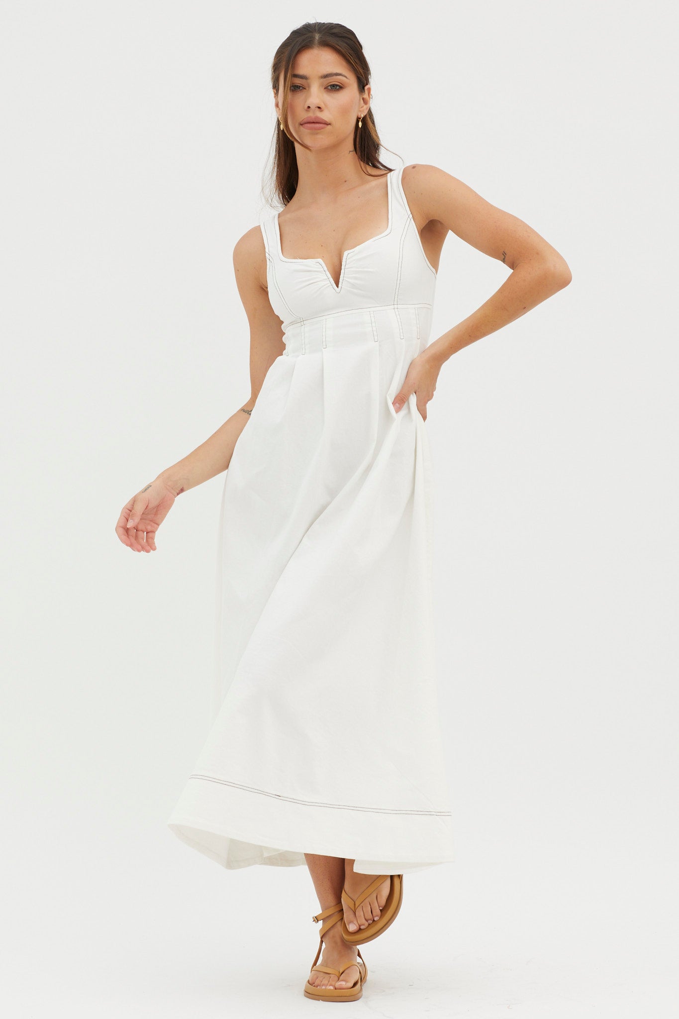 Isadore V-Bust Midi Dress White by Selfie Leslie Australia