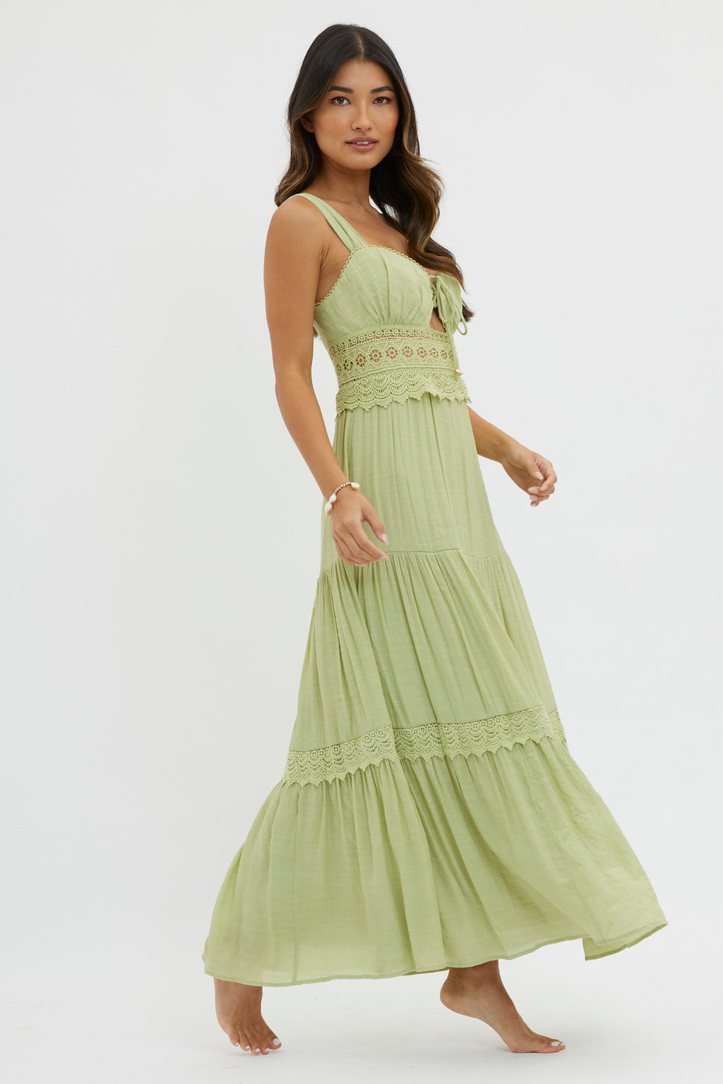 Libby Crochet Lace Waist Maxi Dress Green by Selfie Leslie Australia