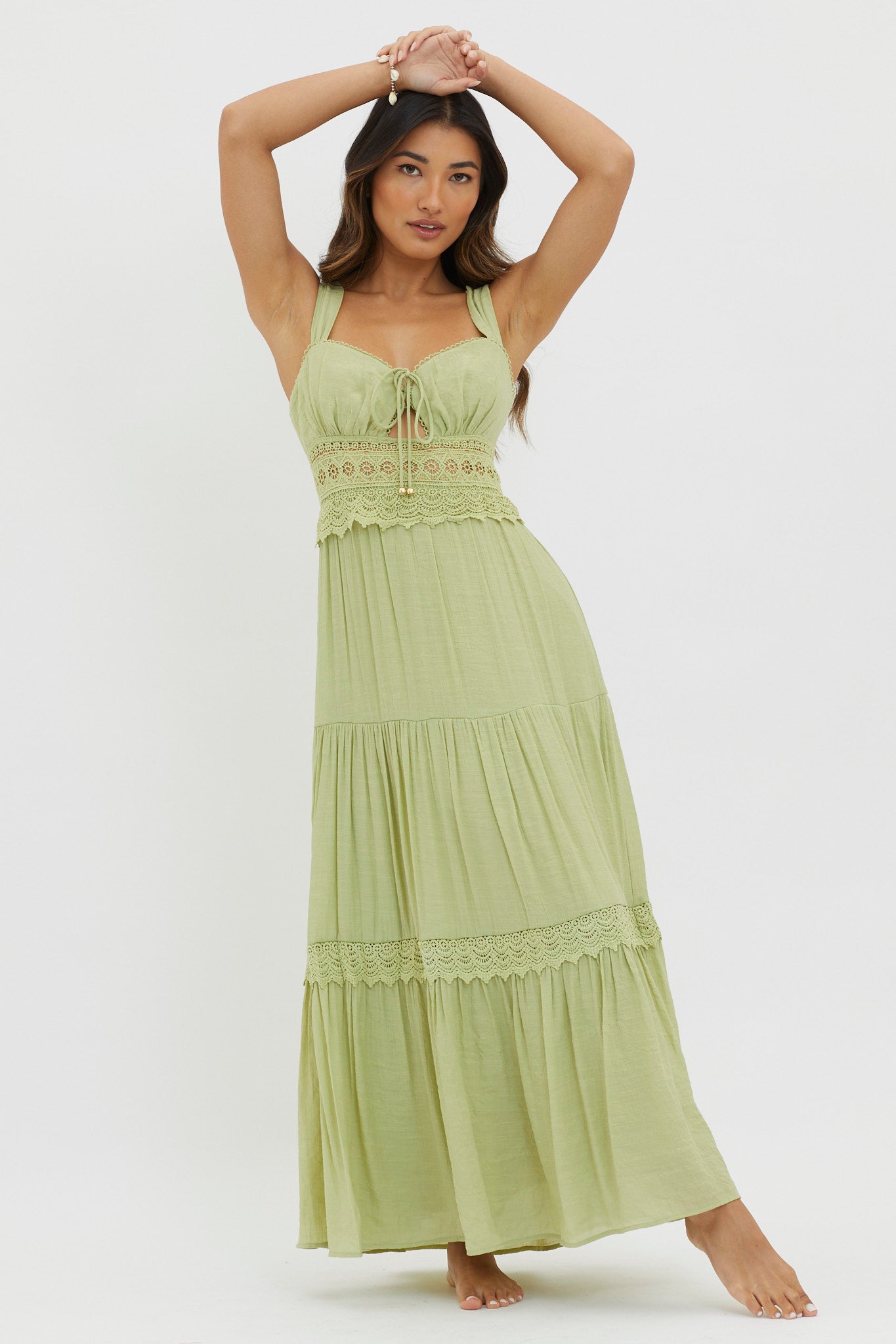 Libby Crochet Lace Waist Maxi Dress Green by Selfie Leslie Australia