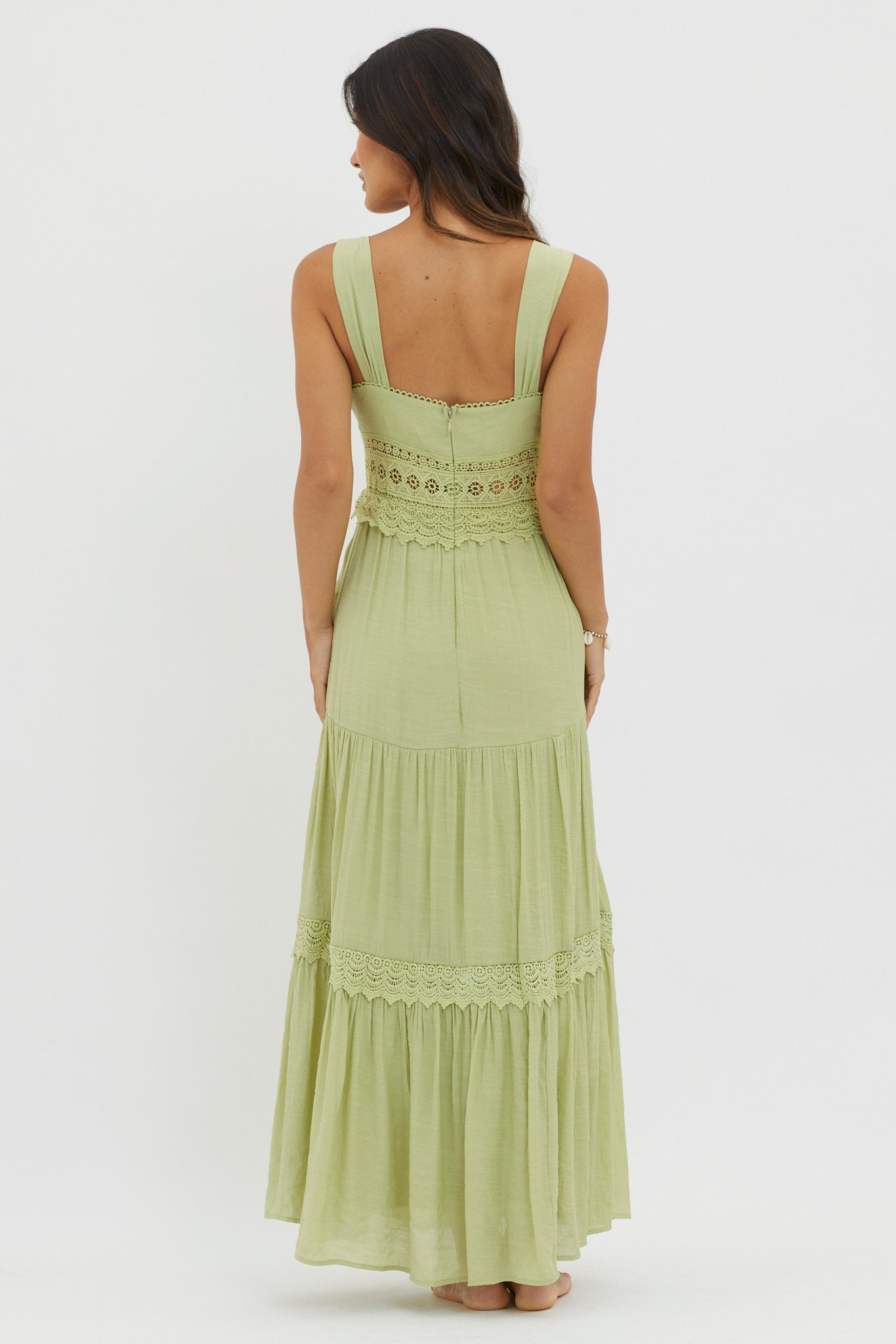 Libby Crochet Lace Waist Maxi Dress Green by Selfie Leslie Australia
