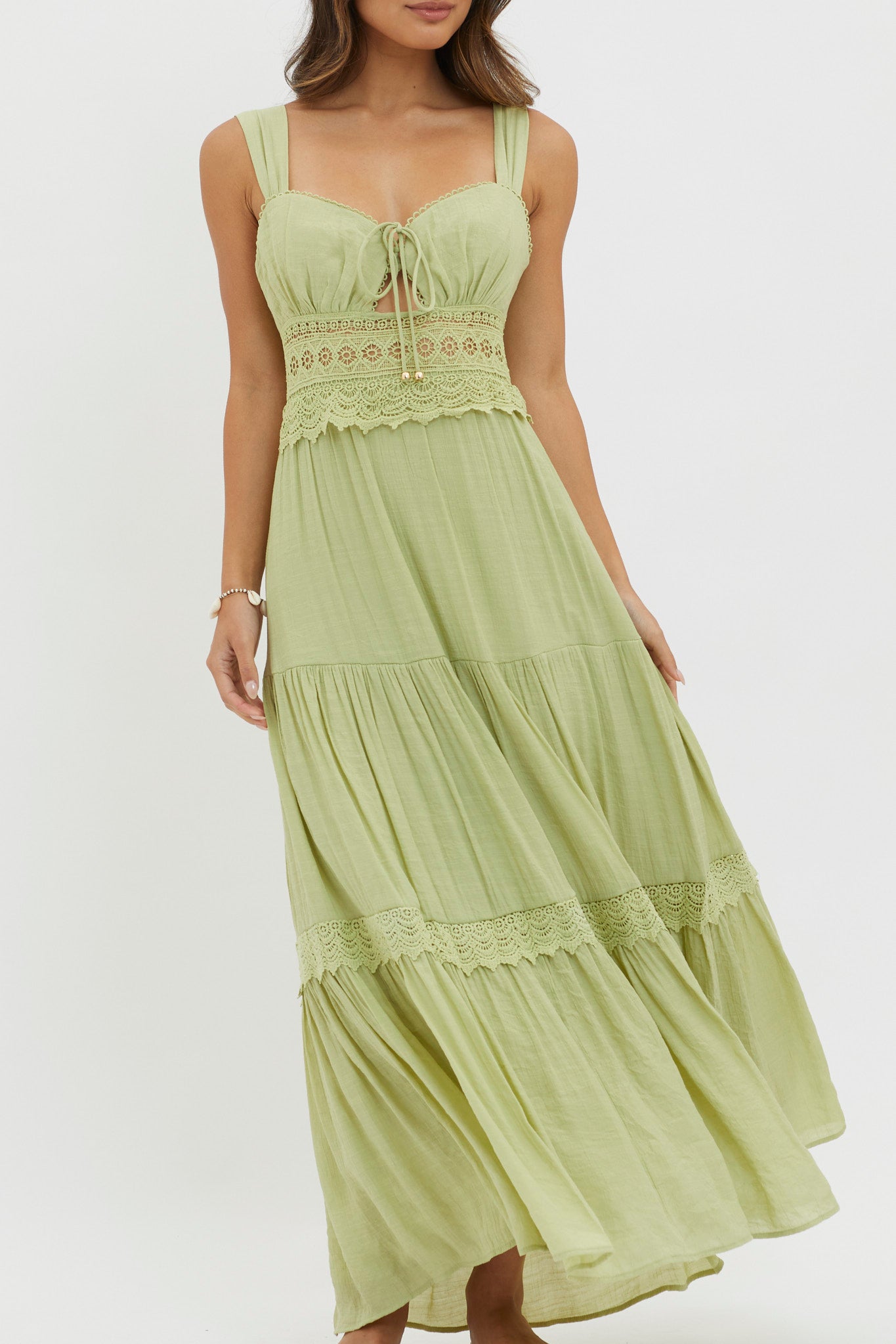 Libby Crochet Lace Waist Maxi Dress Green by Selfie Leslie Australia