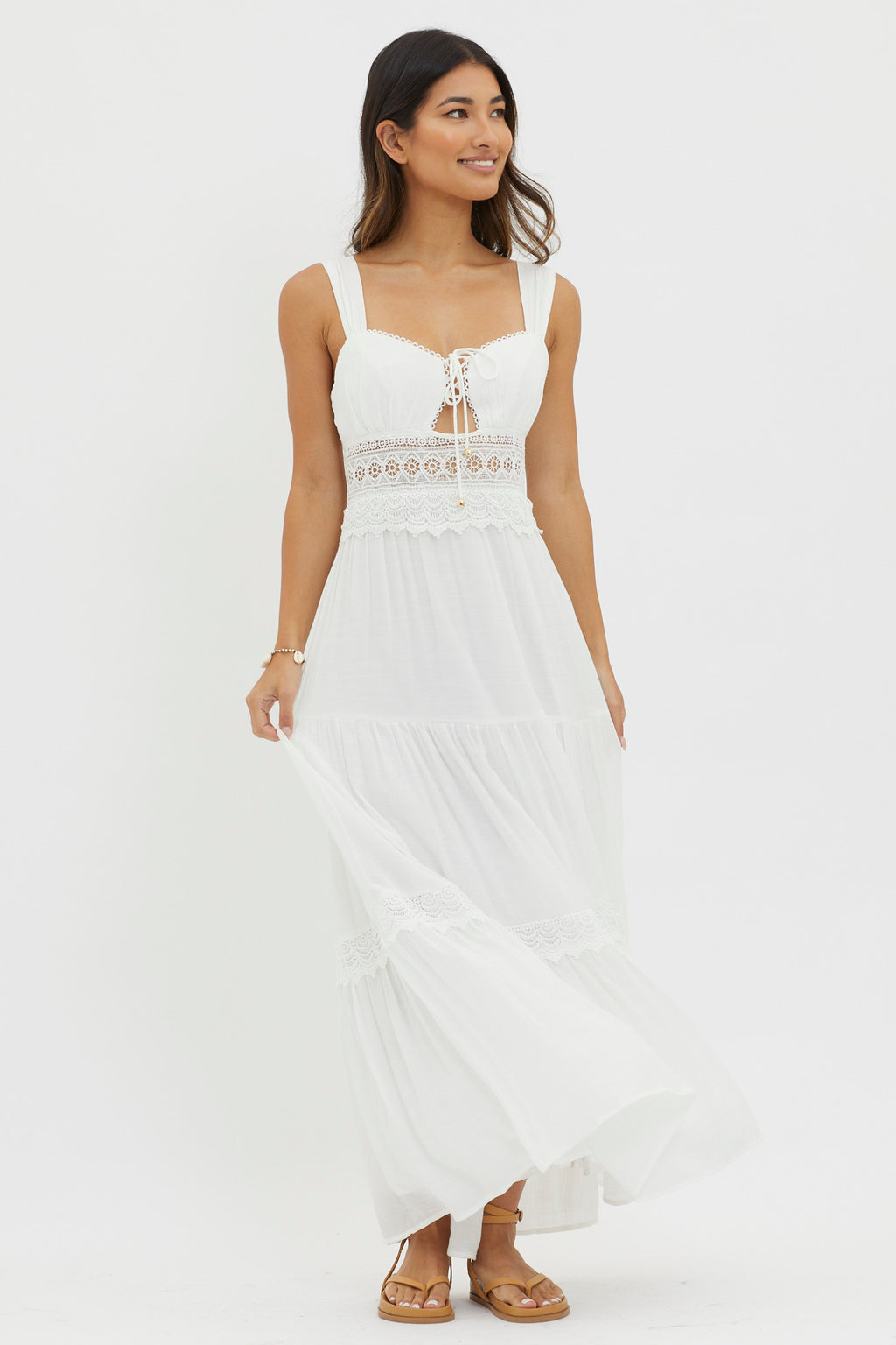 Libby Crochet Lace Waist Maxi Dress Off White by Selfie Leslie Australia