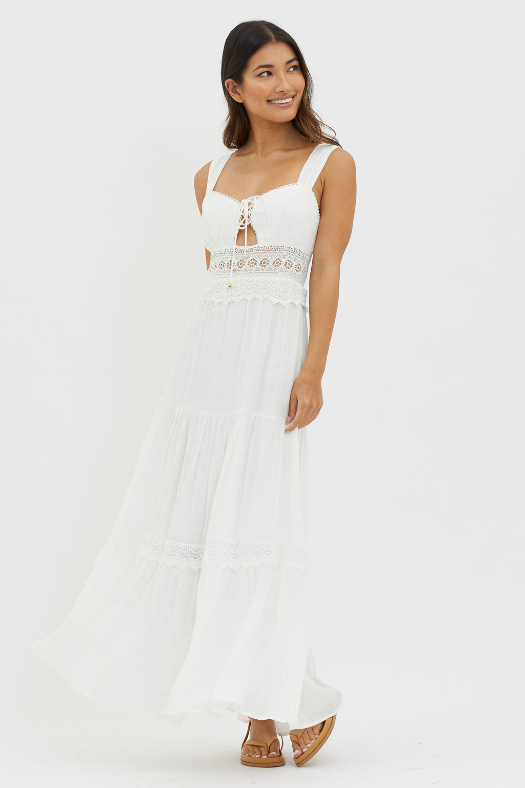 Libby Crochet Lace Waist Maxi Dress Off White by Selfie Leslie Australia