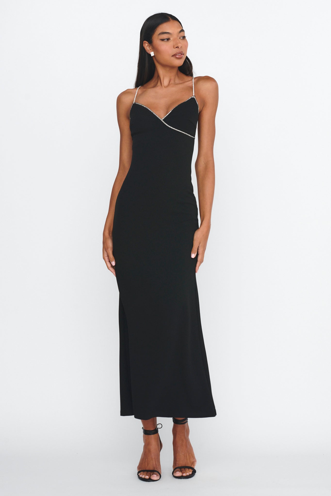 Harleigh Diamante Strap Tied Back Dress Black by Selfie Leslie Australia