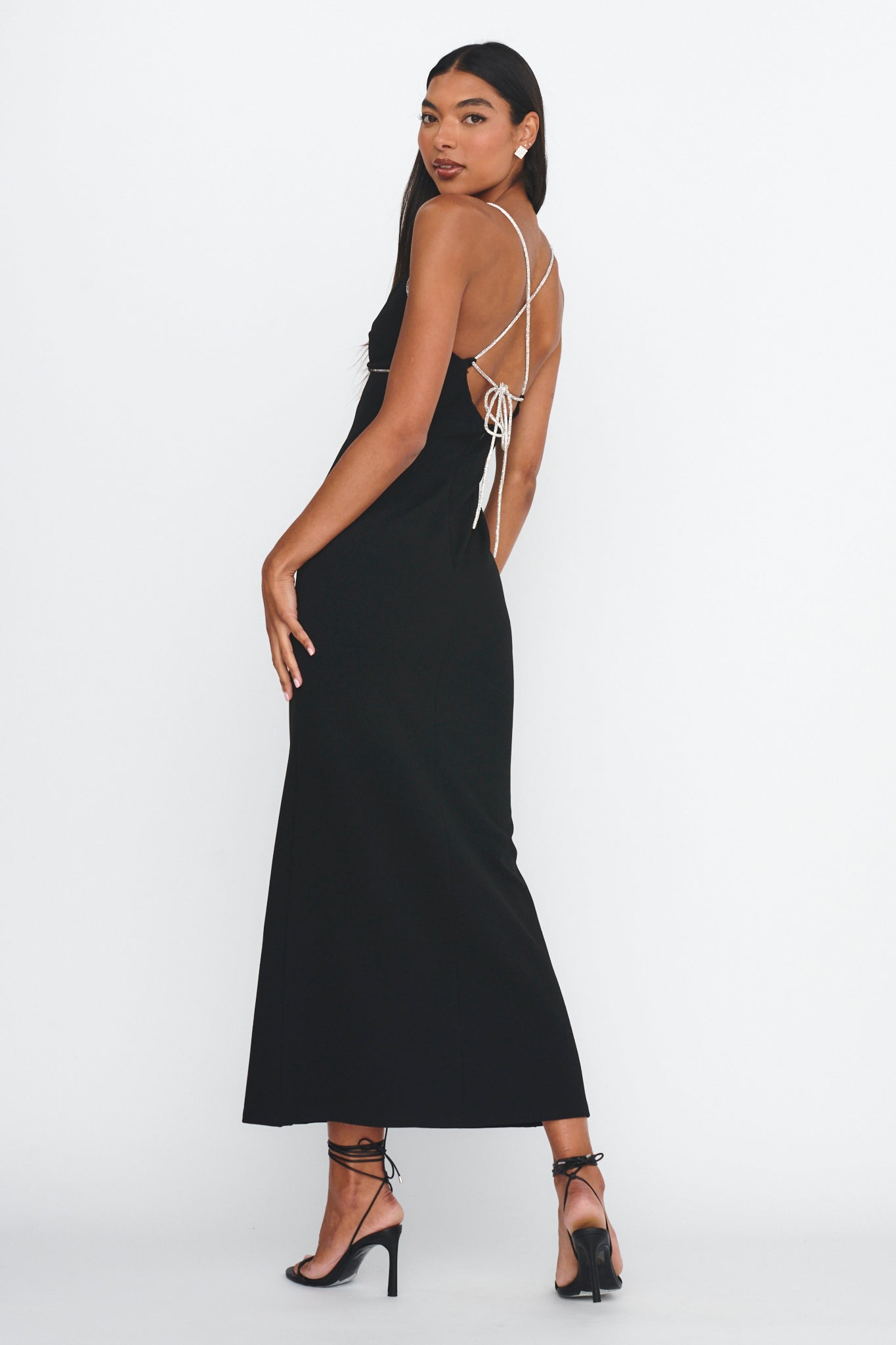 Harleigh Diamante Strap Tied Back Dress Black by Selfie Leslie Australia