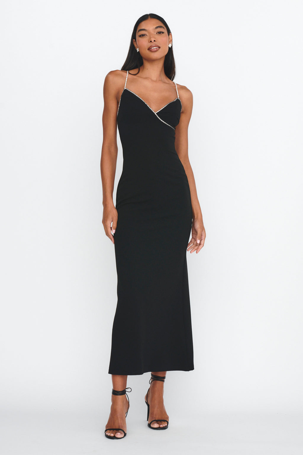 Harleigh Diamante Strap Tied Back Dress Black by Selfie Leslie Australia