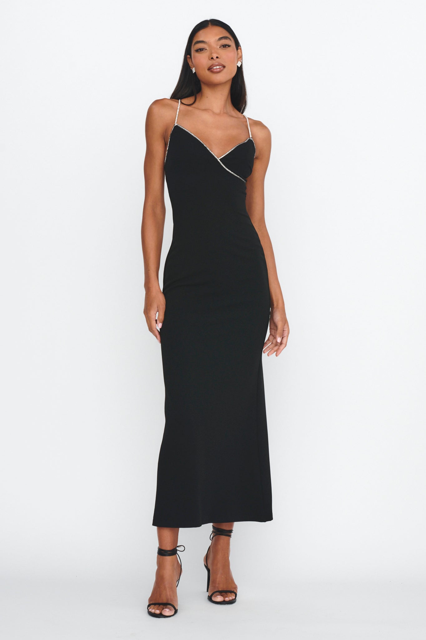 Harleigh Diamante Strap Tied Back Dress Black by Selfie Leslie Australia