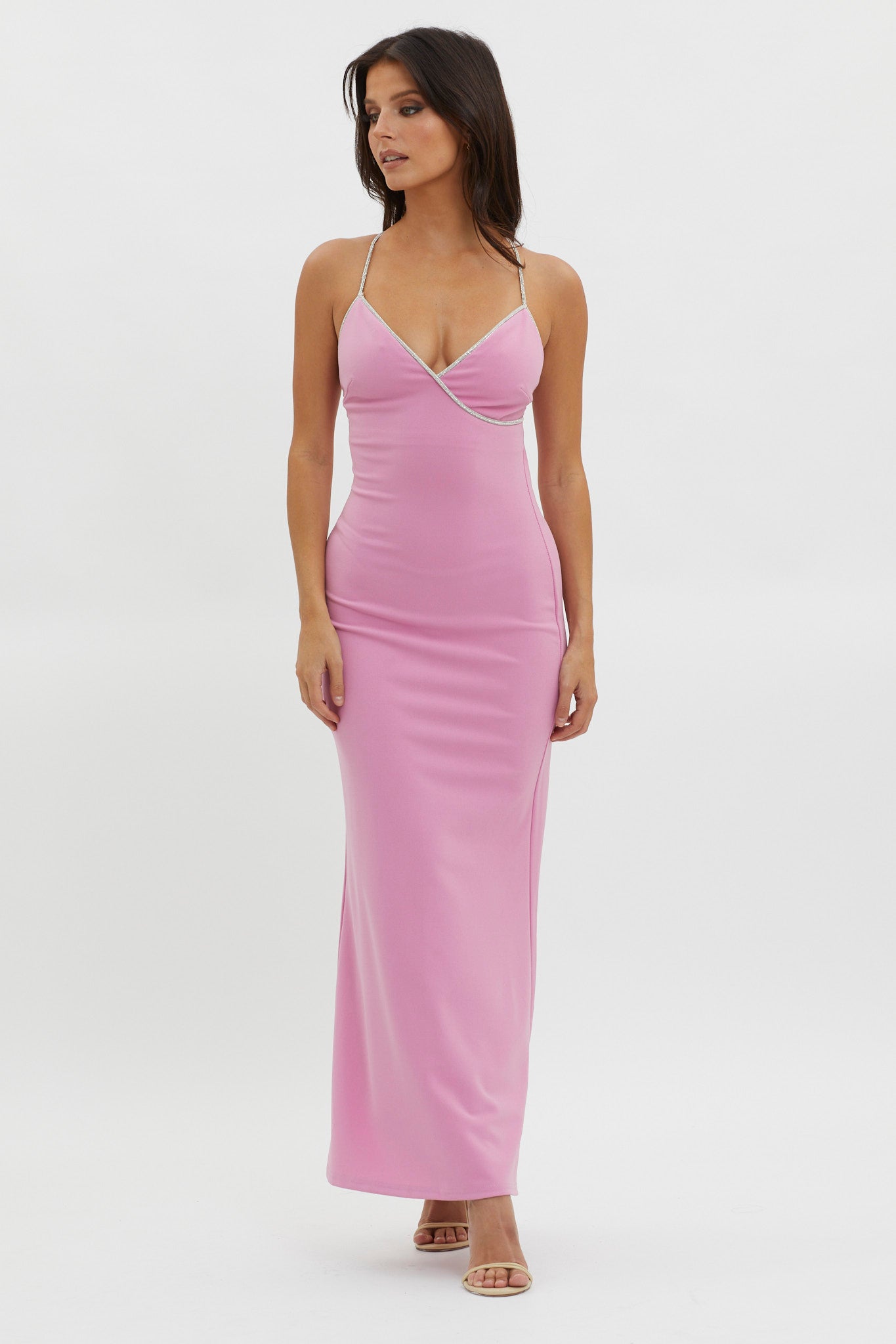 Harleigh Diamante Strap Tied Back Dress Pink by Selfie Leslie Australia