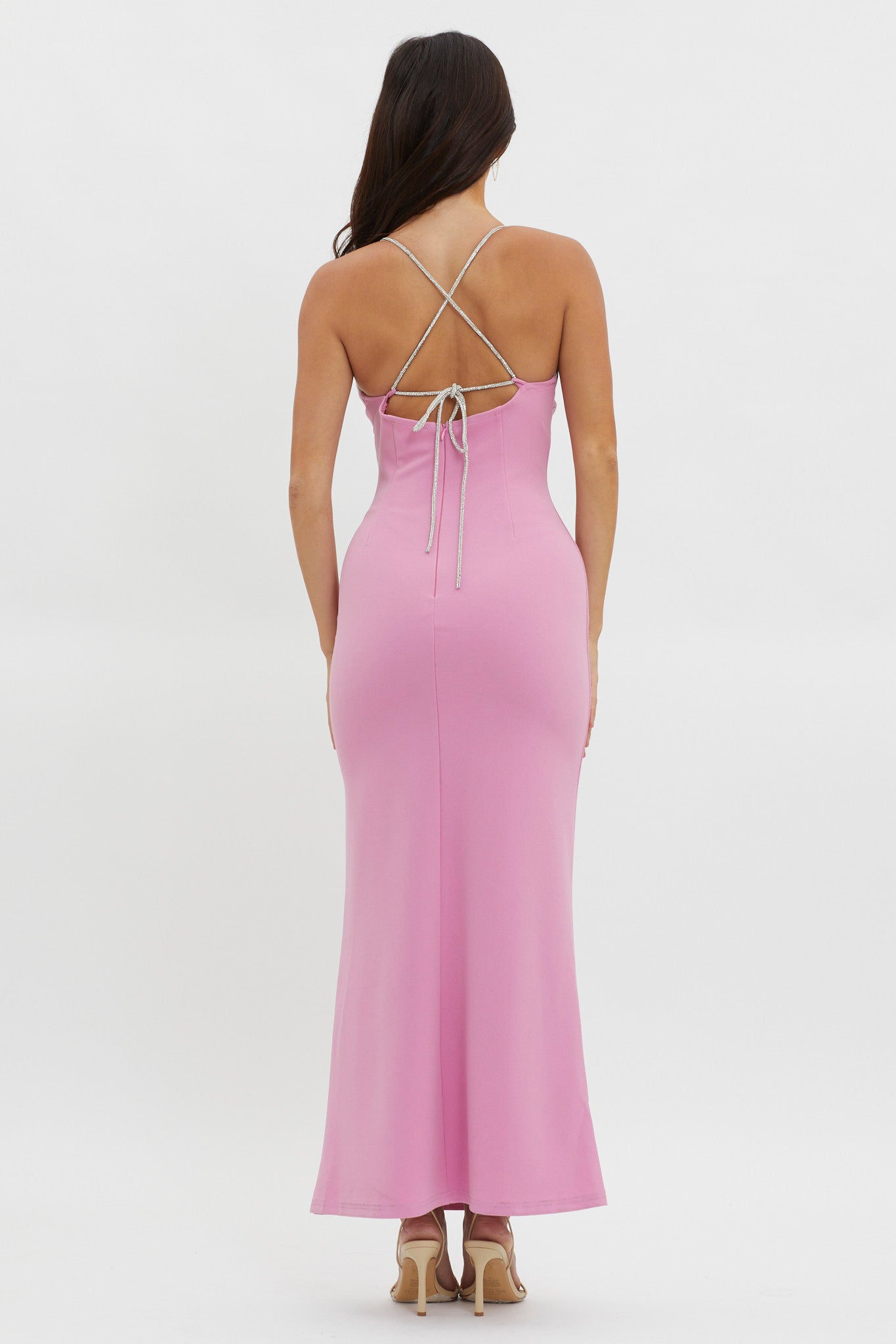 Harleigh Diamante Strap Tied Back Dress Pink by Selfie Leslie Australia